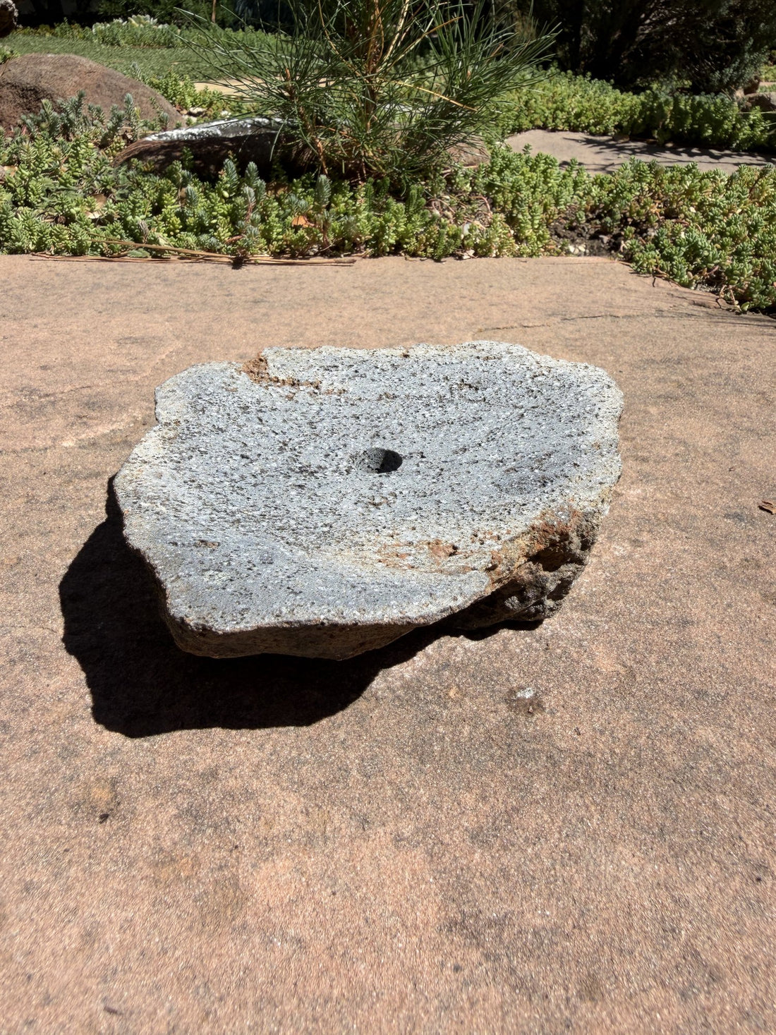 Drilled Rock Bird Bath Fountain - Natural Bubbling Stone for Hummingbirds (7"x6-1/2"x2") II