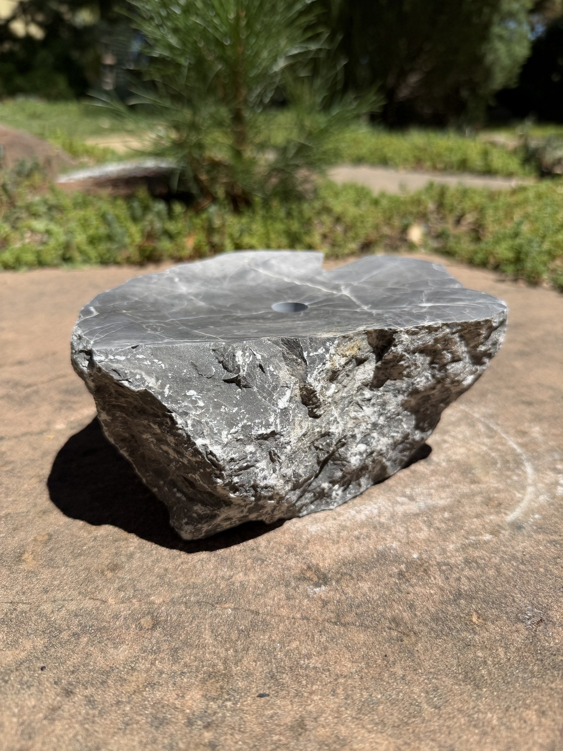 Hand-Polished River Stone Bird Bath - Smooth Polished Rock for a Bubbling Fountain (7"x6"x3")