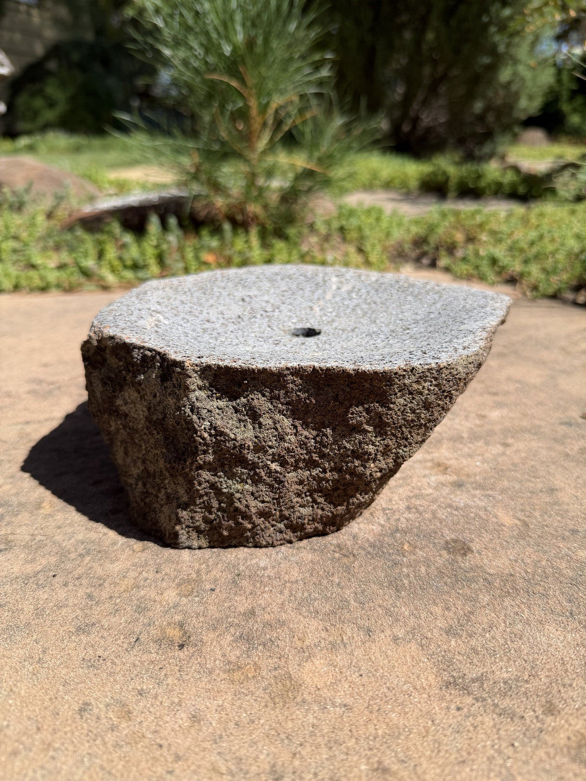 Drilled Rock Bird Bath Fountain - Natural Bubbling Stone for Hummingbirds (7-1/2"x7"x3")