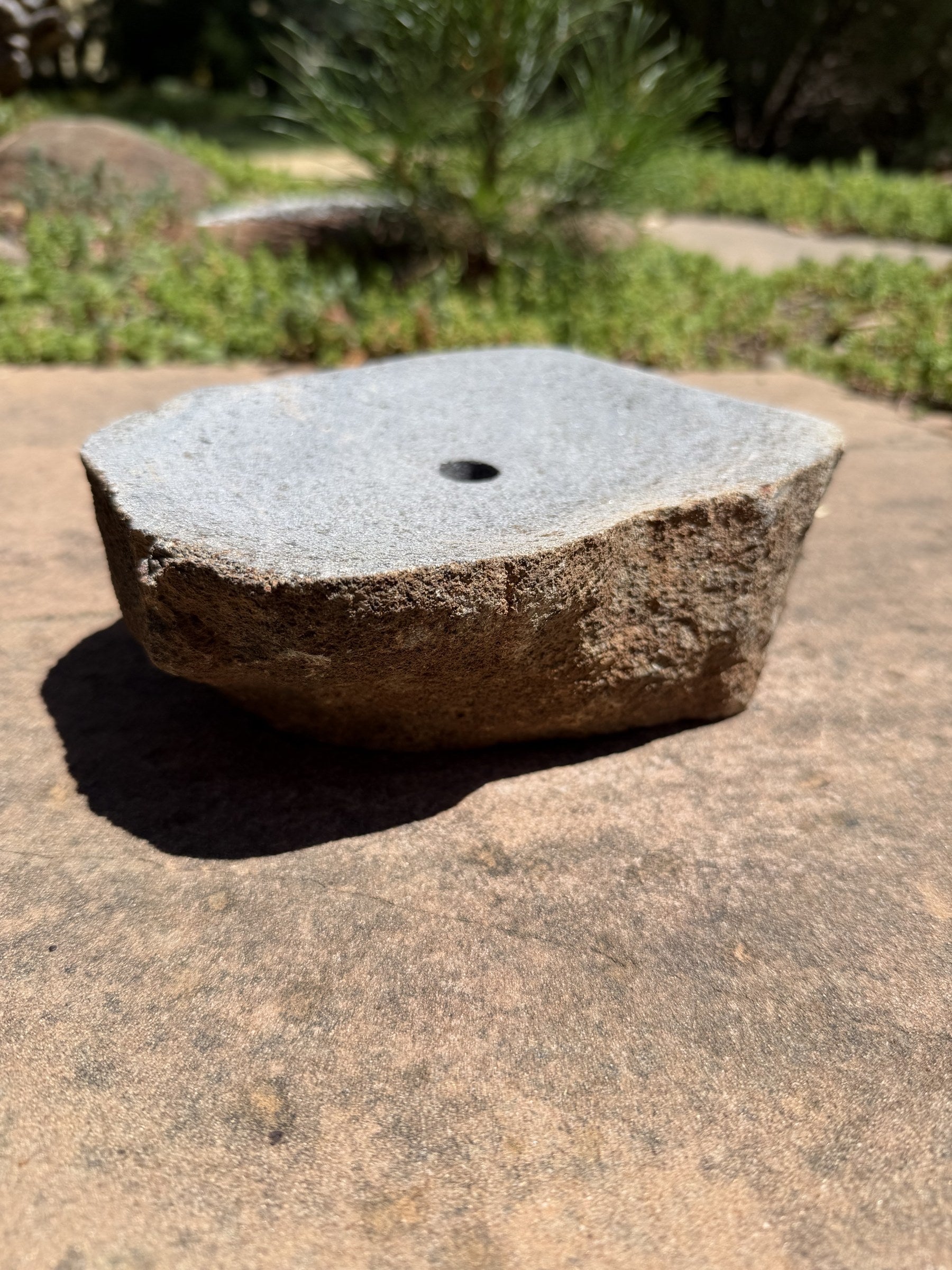 Drilled Rock Bird Bath Fountain - Natural Bubbling Stone for Hummingbirds (7" wide, 2-1/2" tall)