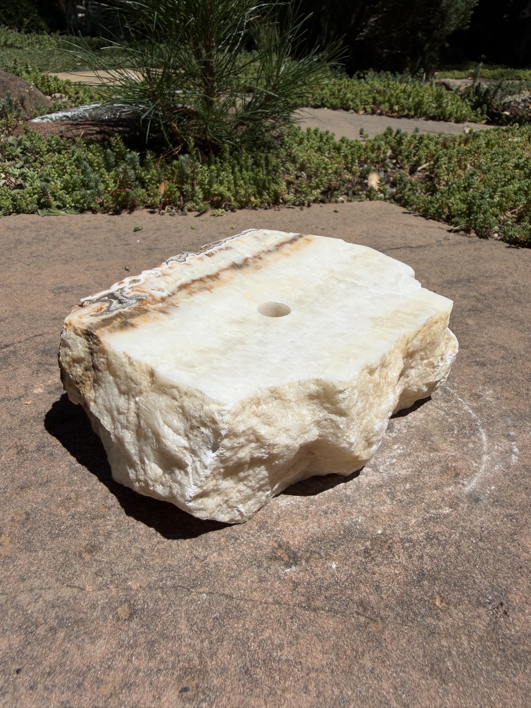 Hand-Polished Stone Bird Bath - Smooth River Rock for a Bubbling Fountain (7"x6"x2-1/2")