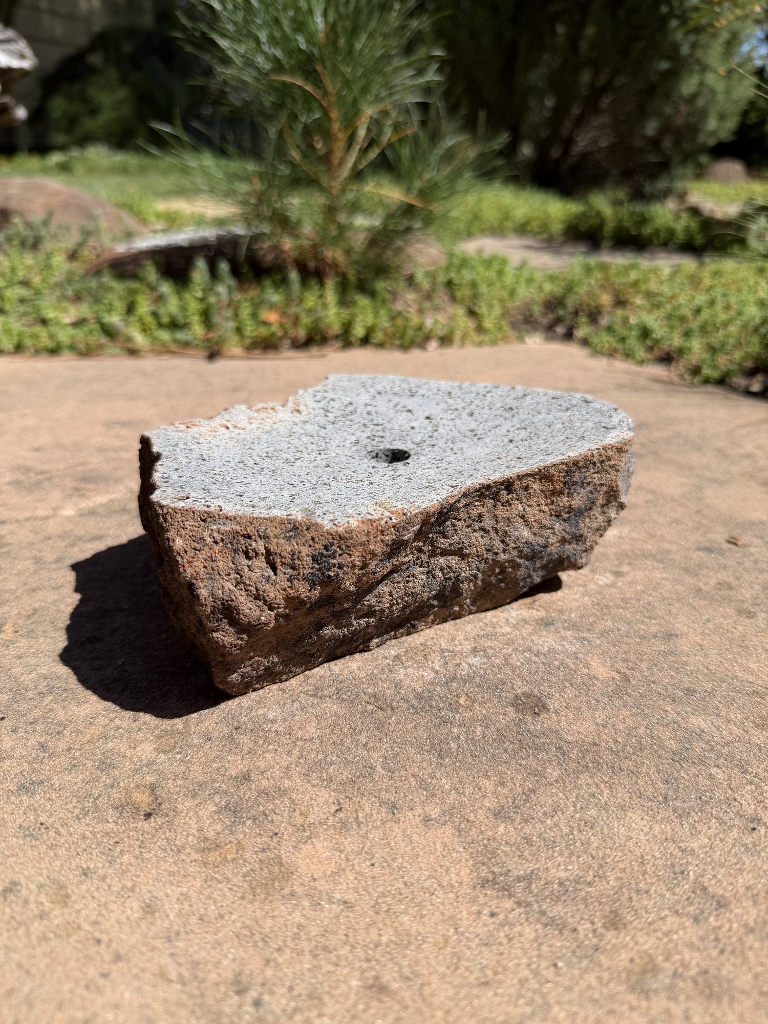 Drilled Rock Bird Bath Fountain - Natural Bubbling Stone for Hummingbirds (7"x5-1/2"x2")