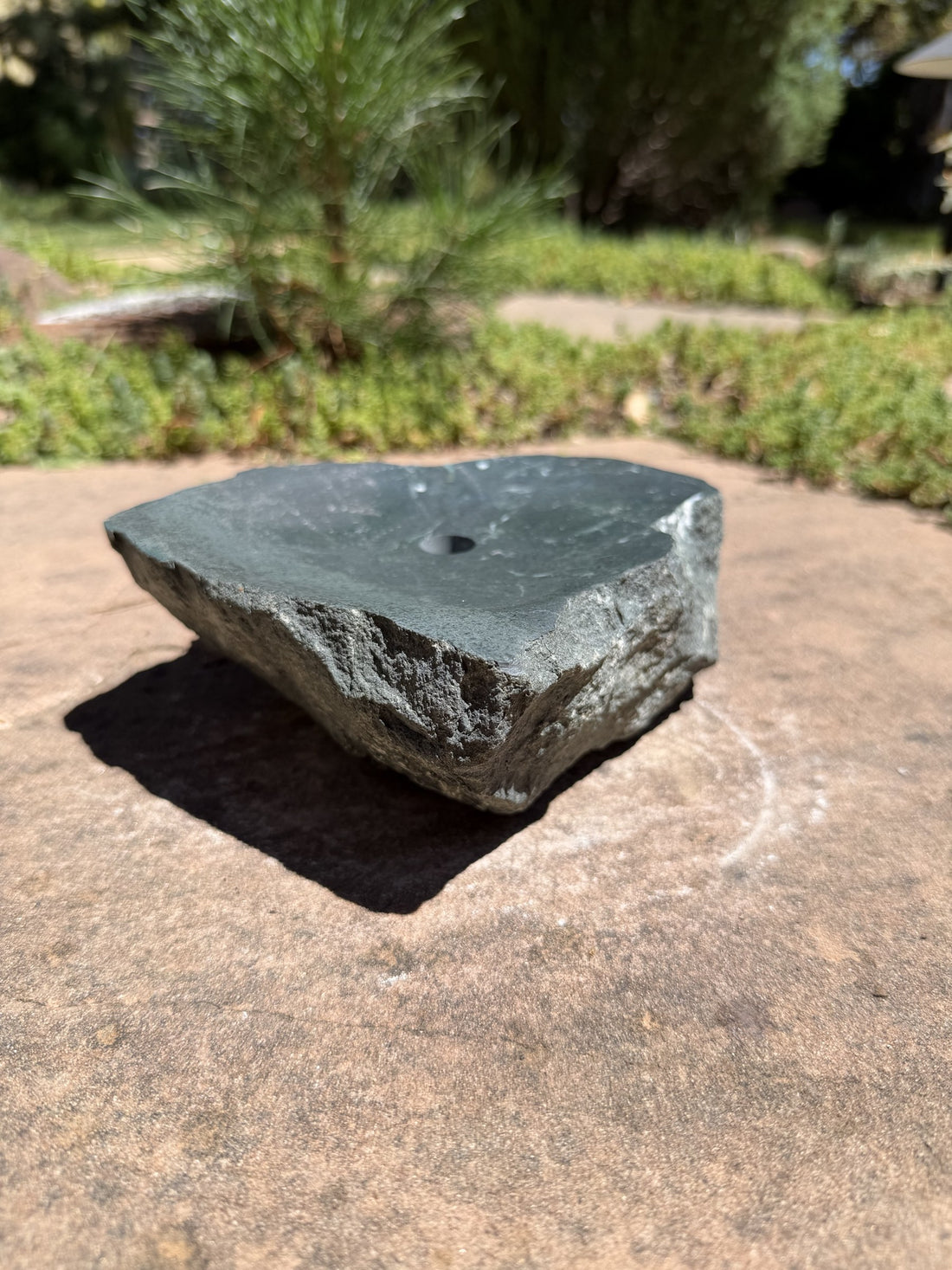 Hand-Polished Stone Bird Bath - Smooth River Rock for a Bubbling Fountain (6-1/2"x6"x2-1/2")