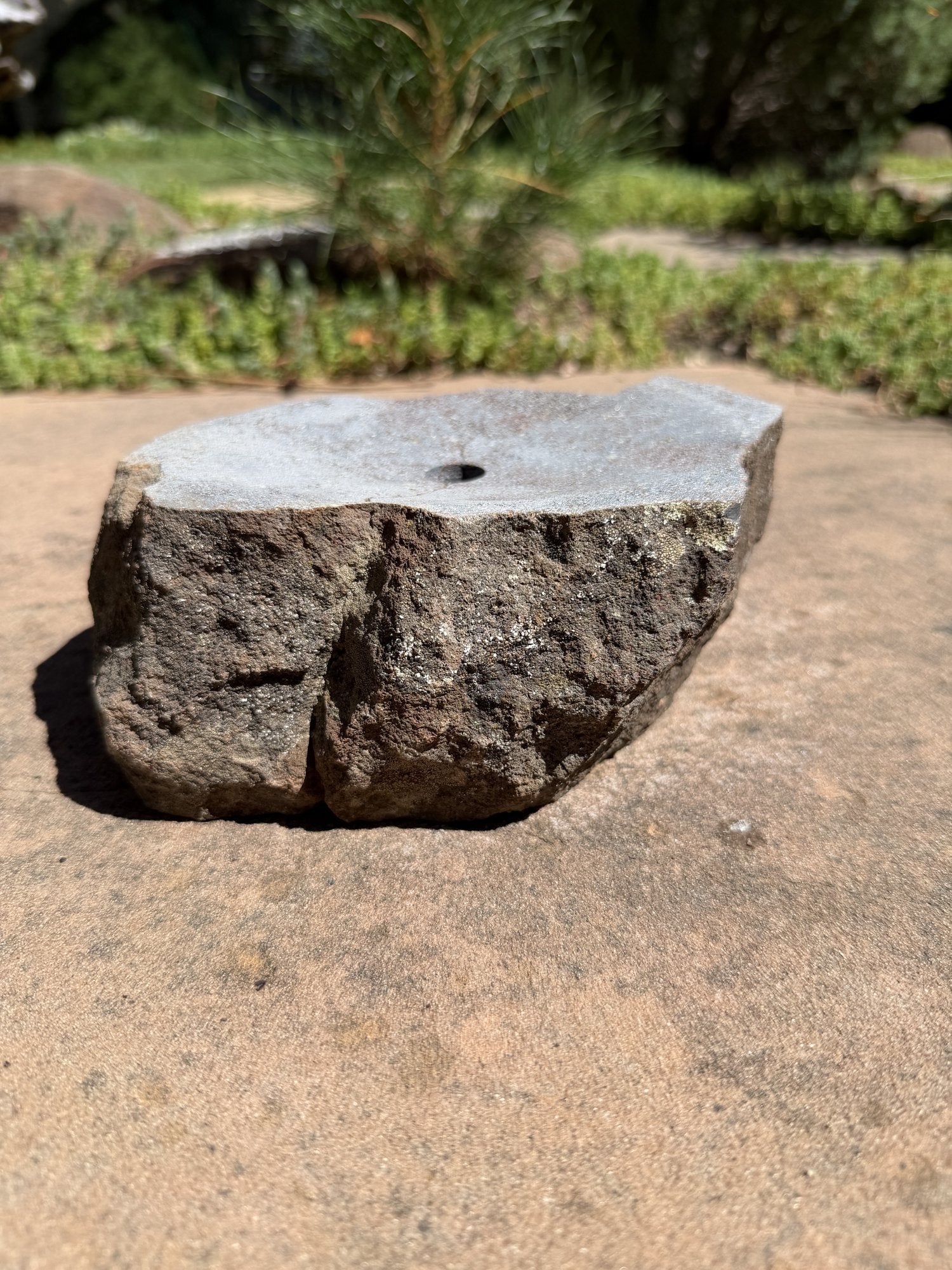 Drilled Rock Bird Bath Fountain - Natural Bubbling Stone for Hummingbirds (7"x5-1/2"x3")