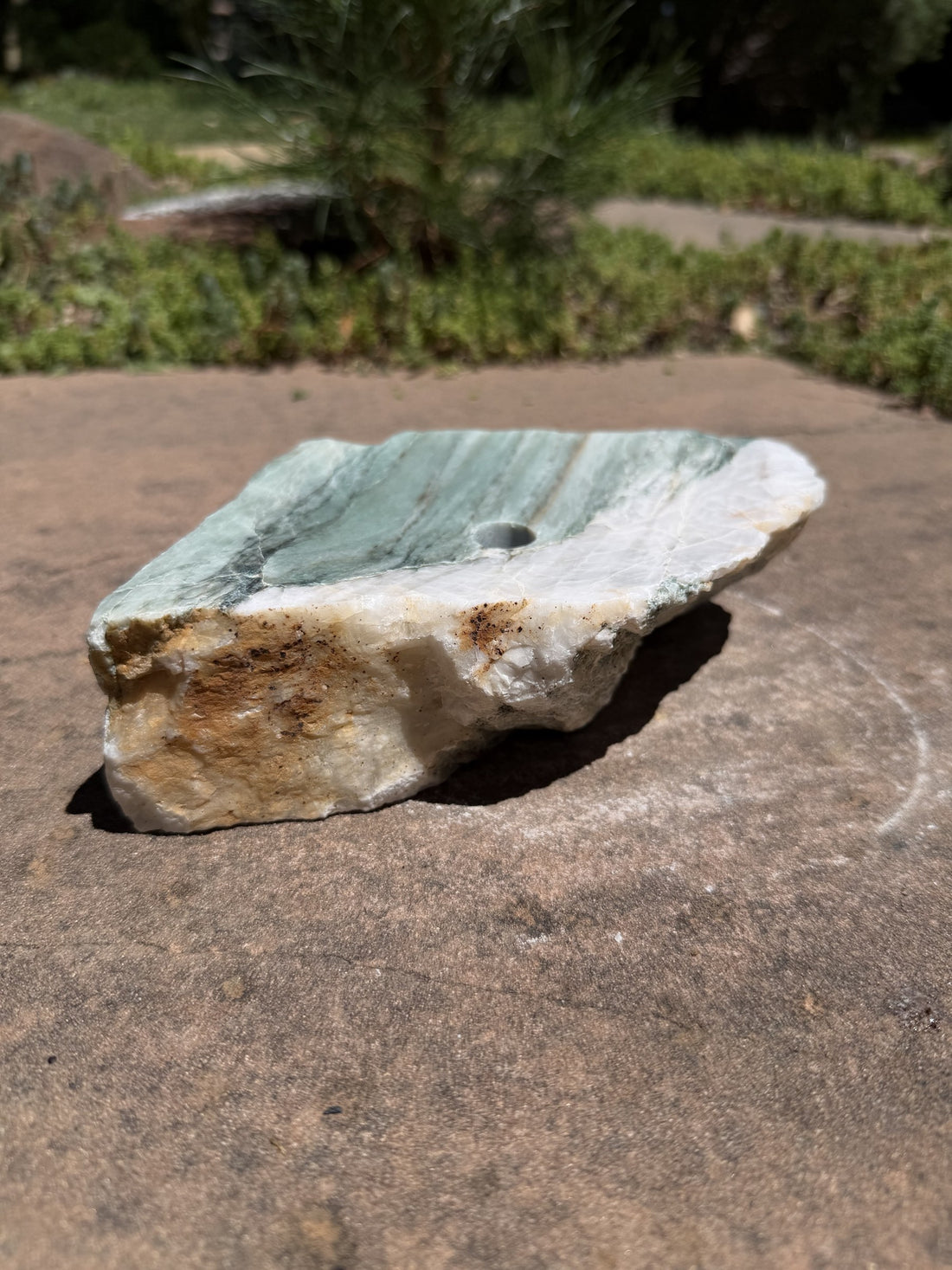 Hand-Polished Stone Bird Bath - Smooth River Rock for a Bubbling Fountain (7"x5"x2")