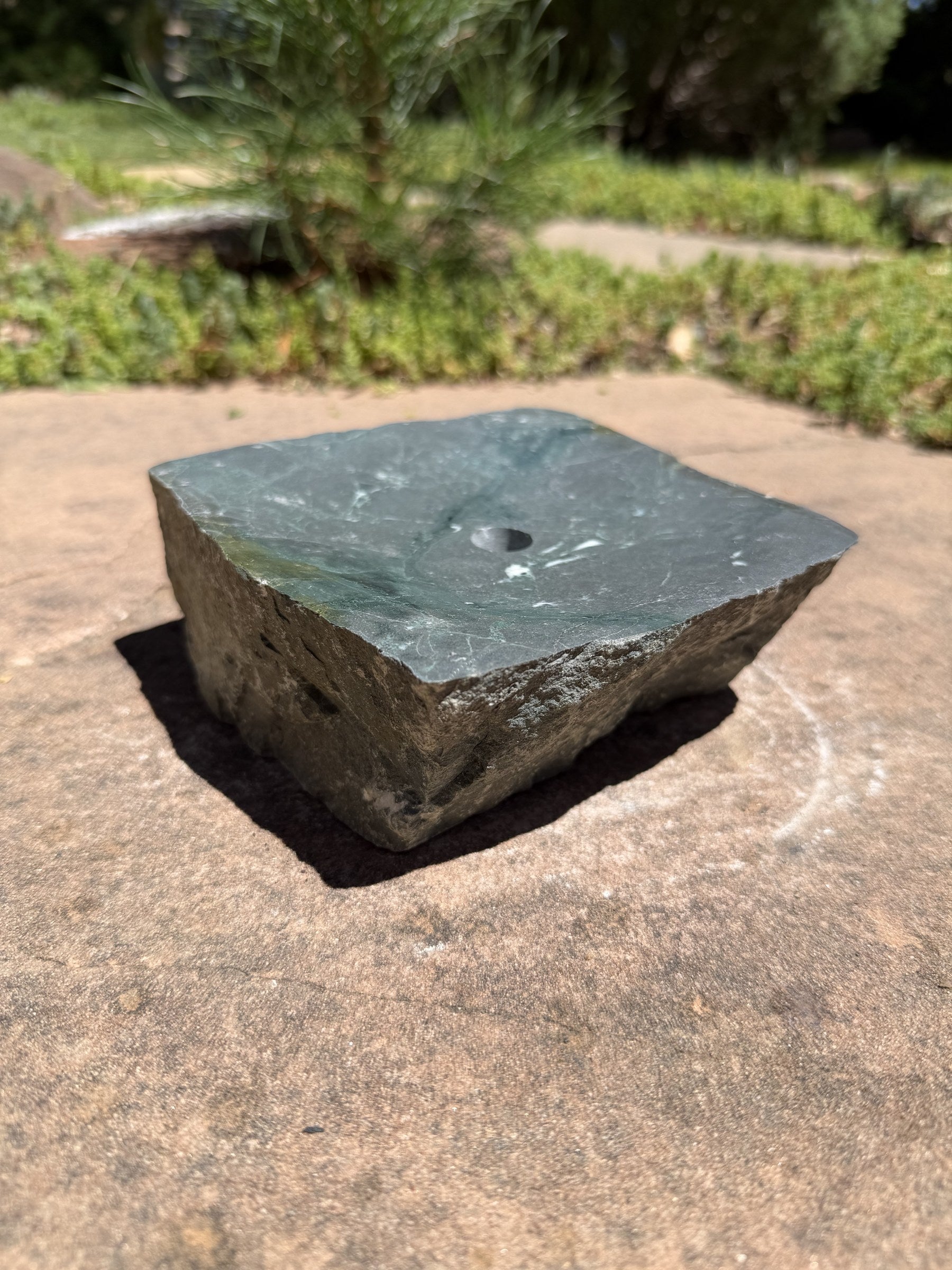 Hand-Polished Stone Bird Bath - Smooth River Rock for a Bubbling Fountain (6"x6"x2-1/2")