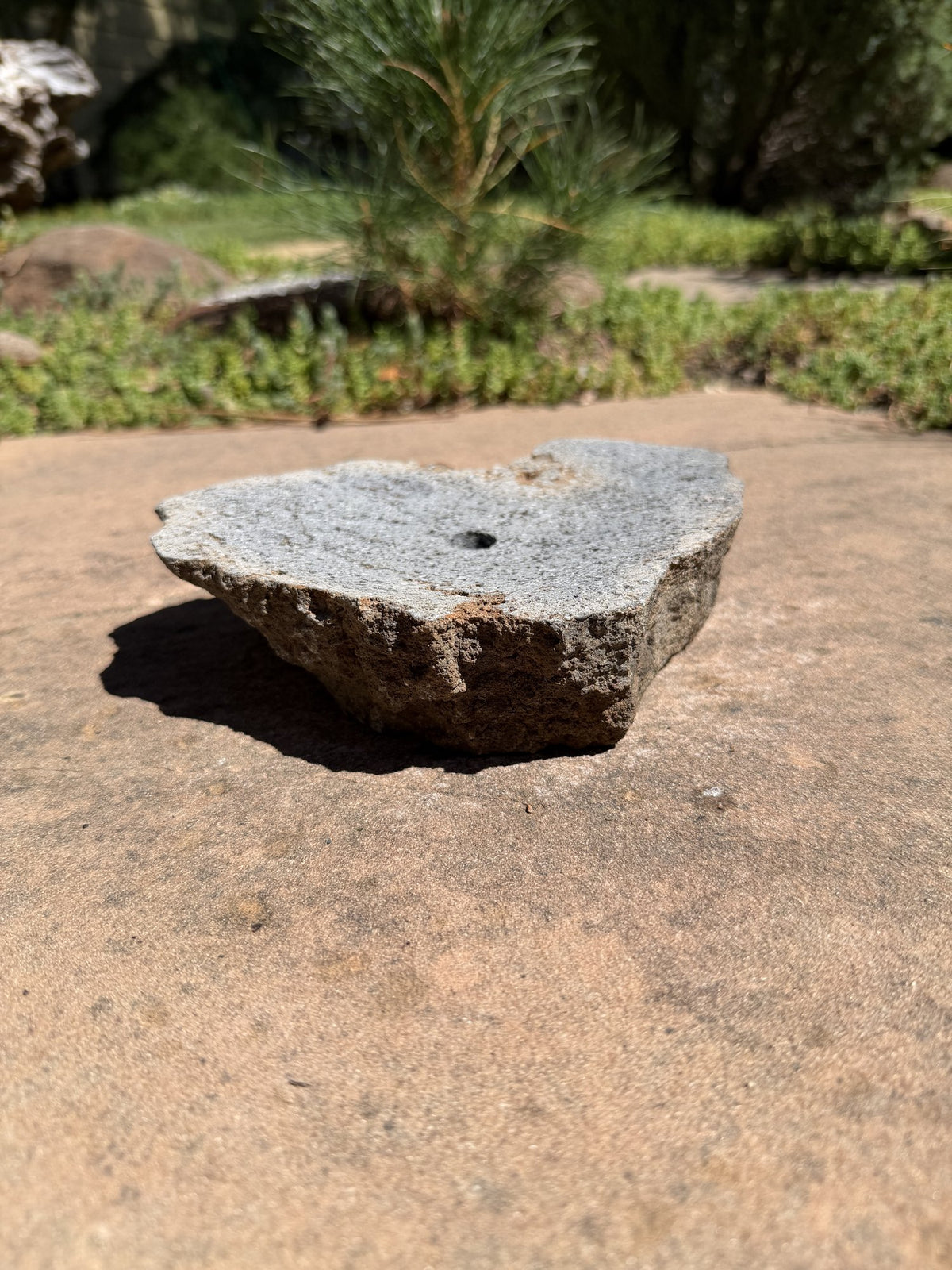 Drilled Rock Bird Bath Fountain - Natural Bubbling Stone for Hummingbirds (7"x6-1/2"x2") II