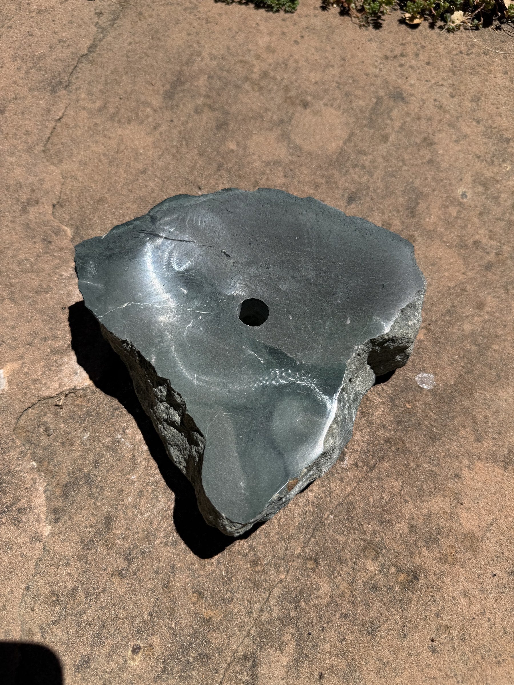 Hand-Polished Stone Bird Bath - Smooth River Rock for a Bubbling Fountain (7"x7"x2")