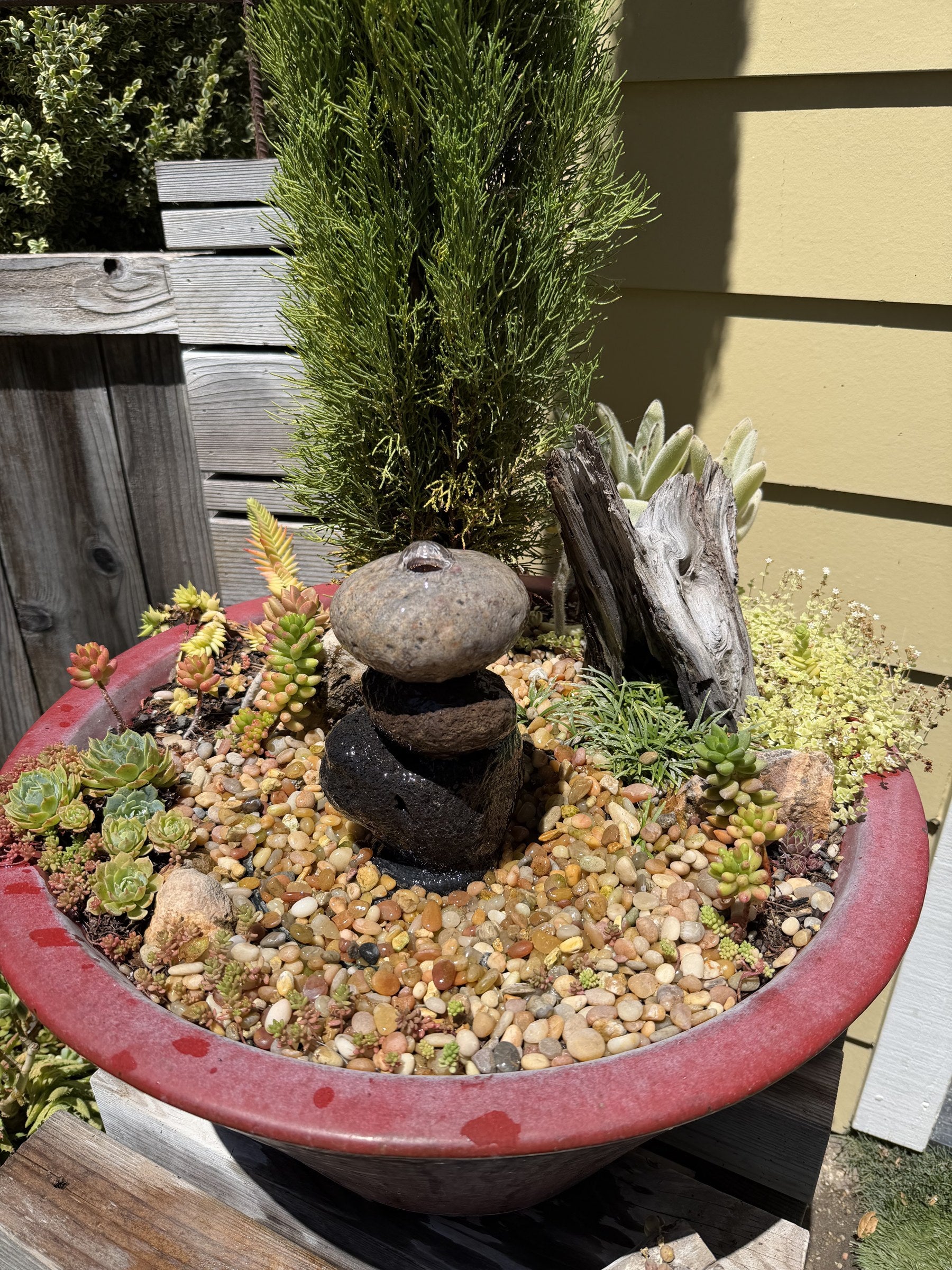 Stacked Rock Fountain - Natural Stone Rock Stack Water Feature for Garden & Patio (5" wide, 7" tall)