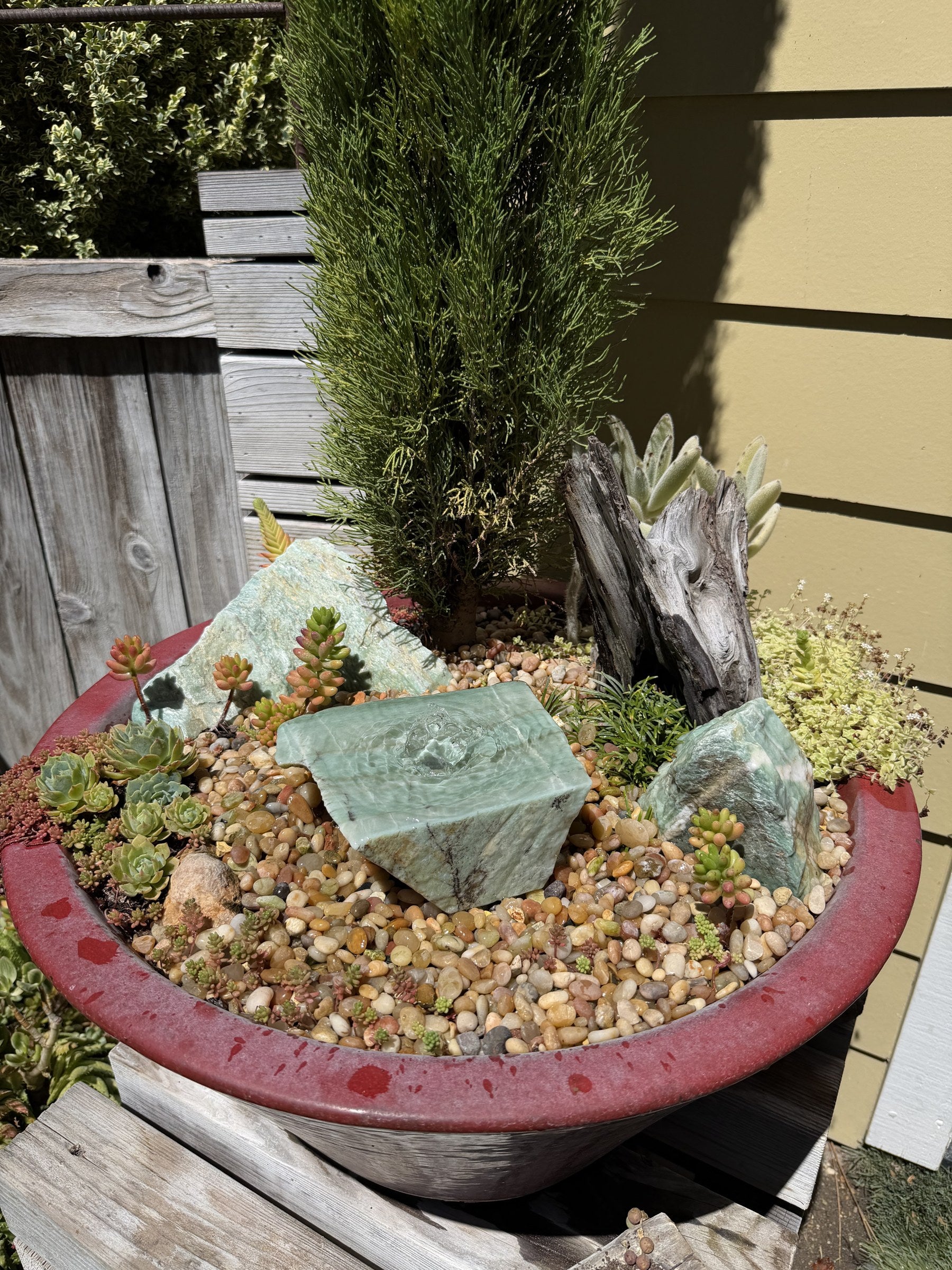 Hand-Polished Stone Bird Bath - Smooth River Rock for a Bubbling Fountain (7"x5-1/2"x2-1/2")