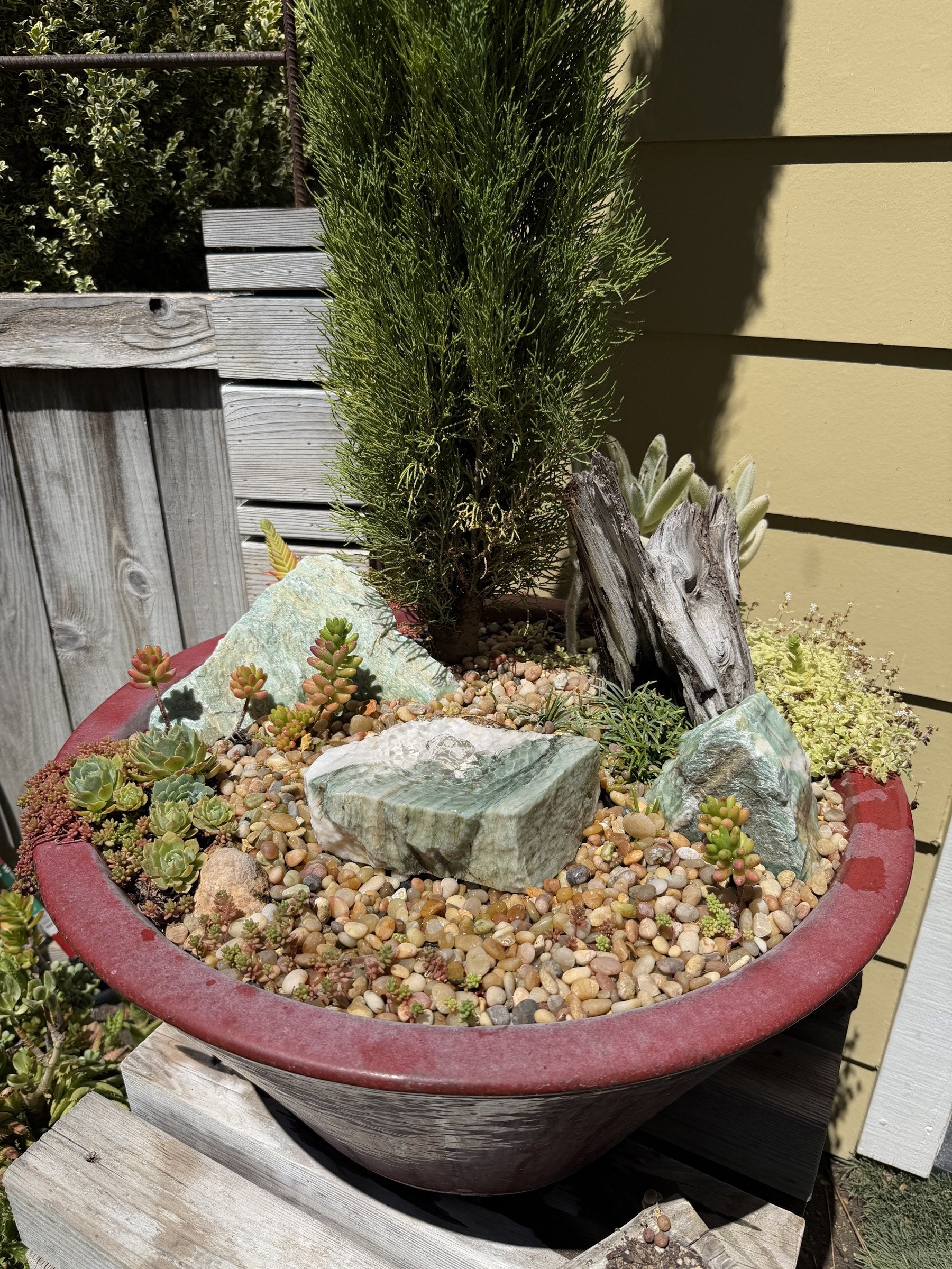 Hand-Polished Stone Bird Bath - Smooth River Rock for a Bubbling Fountain (7"x5"x2")
