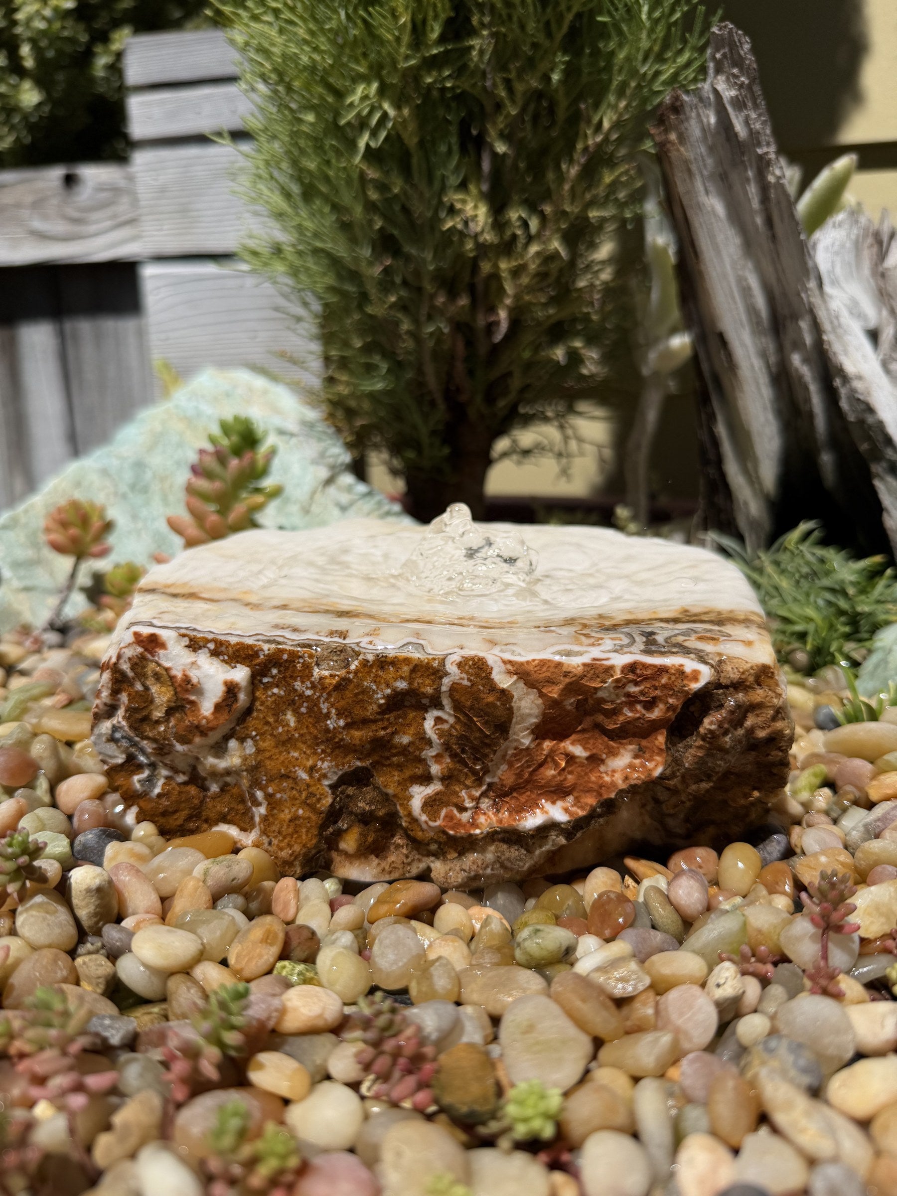 Hand-Polished Stone Bird Bath - Smooth River Rock for a Bubbling Fountain (7"x6"x2-1/2")