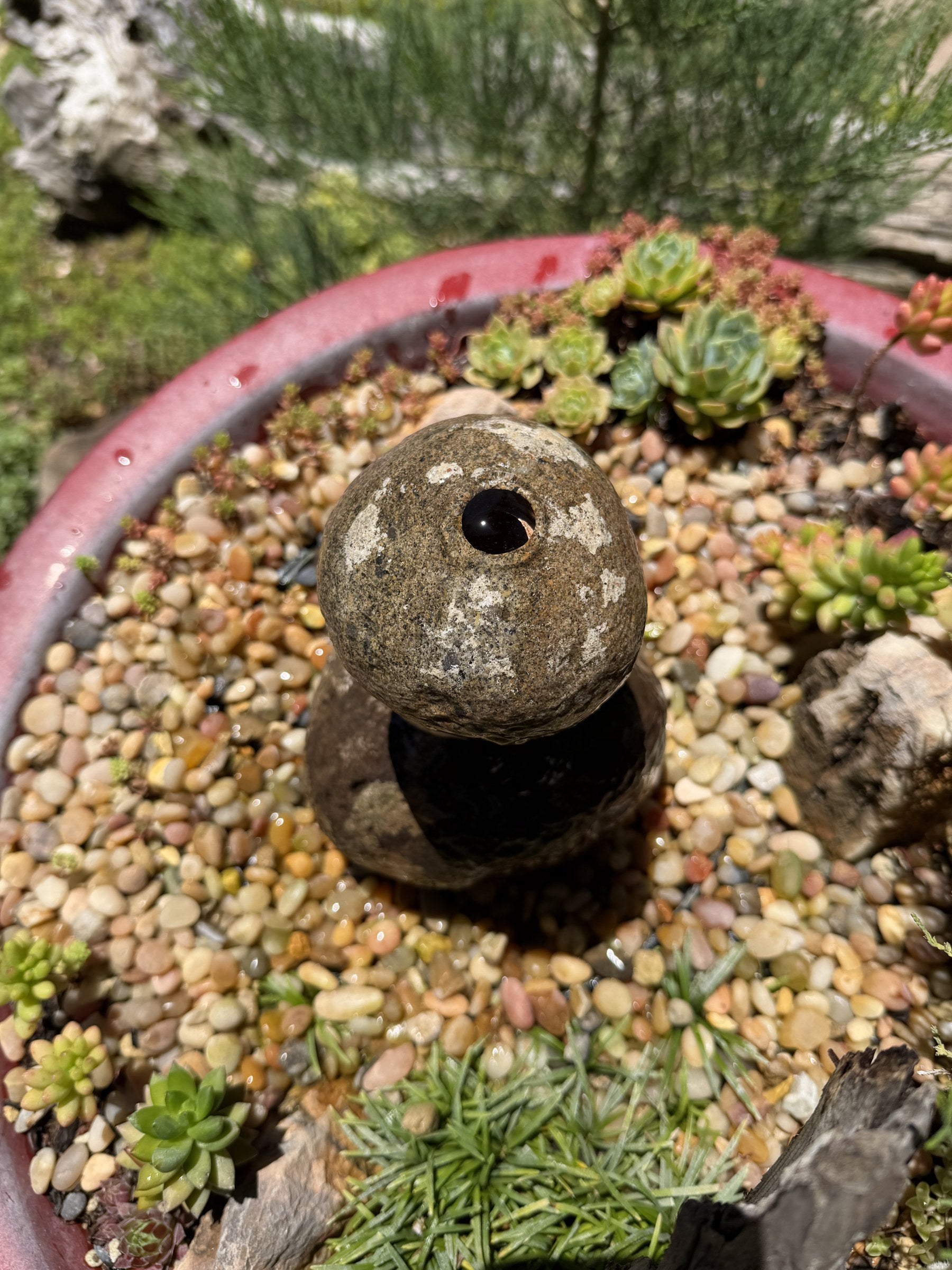 Stacked Rock Fountain - Natural Stone Rock Stack Water Feature for Garden & Patio (6" wide, 7" tall)