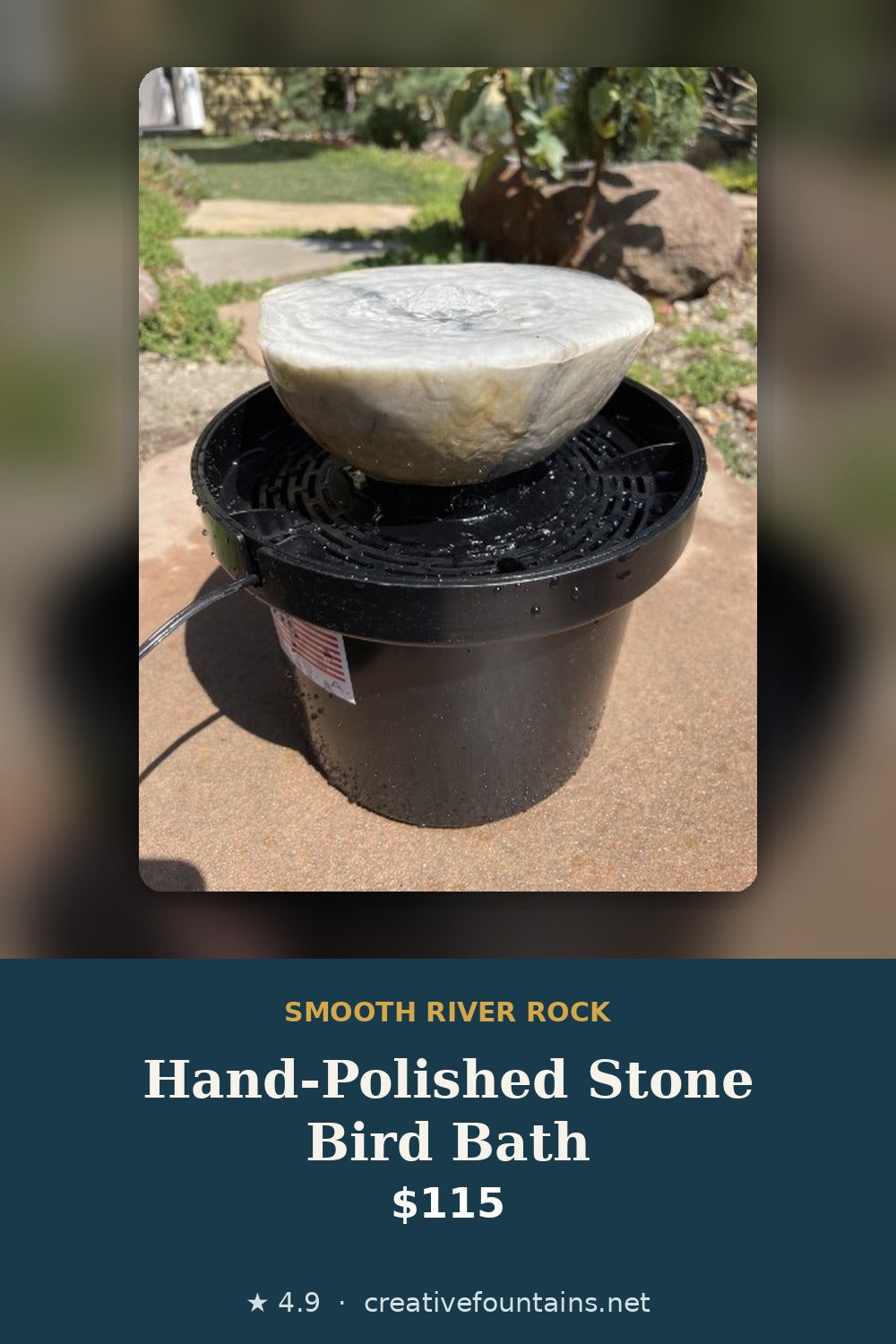 Hand-polished stone bird bath fountain for hummingbirds, Creative WaterWorks