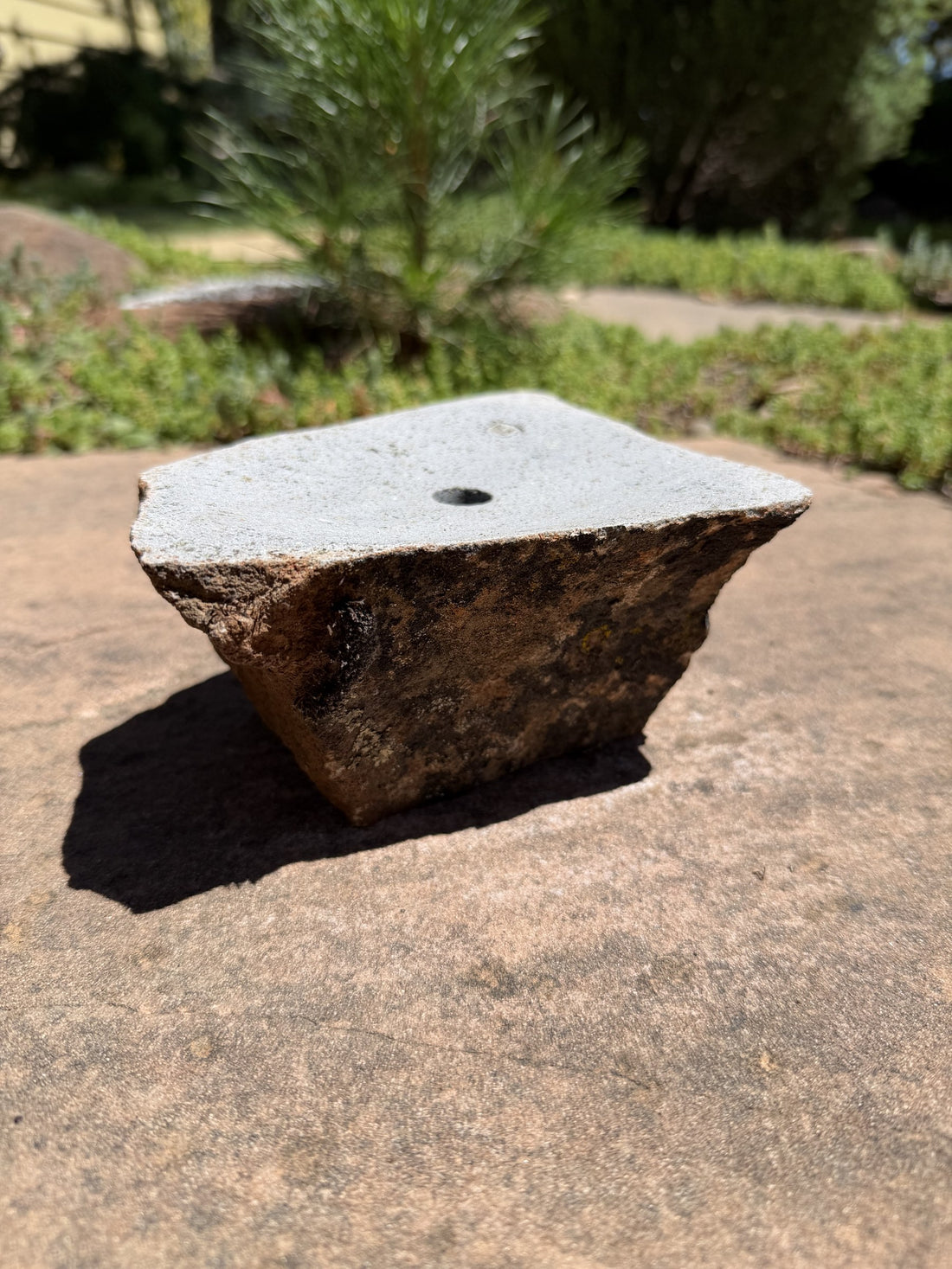 Drilled Rock Bird Bath Fountain - Natural Bubbling Stone for Hummingbirds (6" wide, 3" tall)