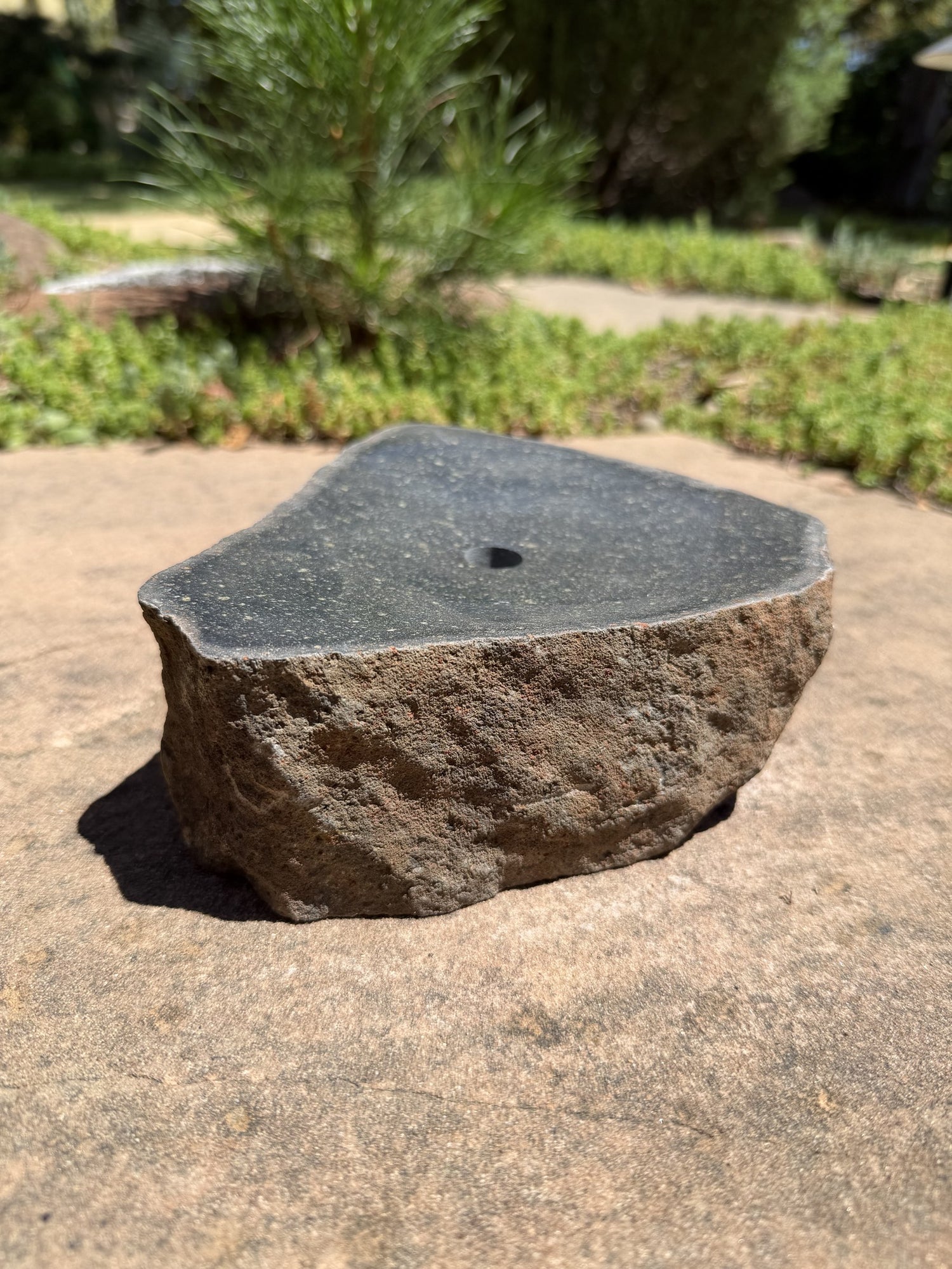 Hand-Polished Stone Bird Bath - Smooth River Rock for a Bubbling Fountain (7" wide)