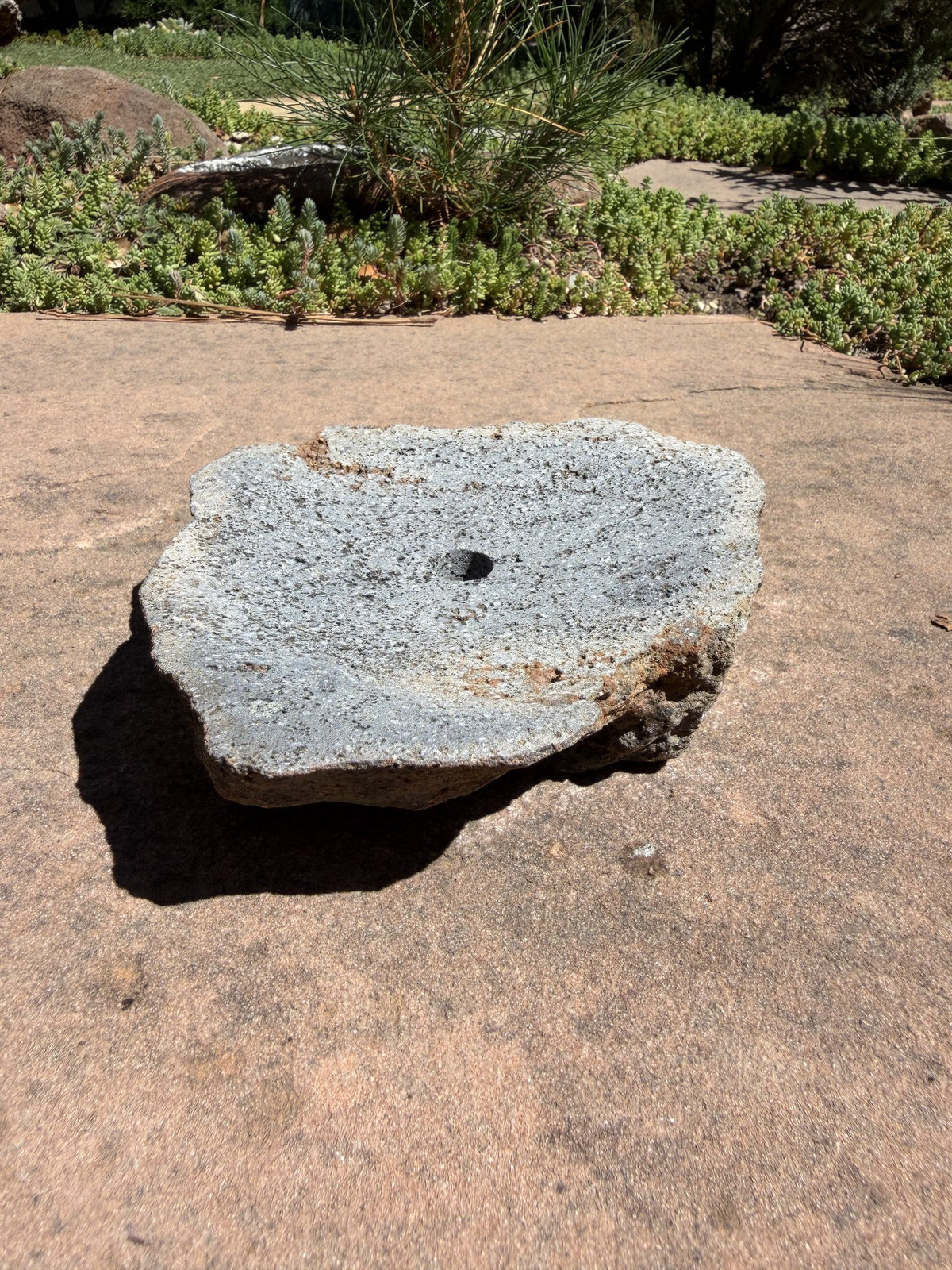 Drilled Rock Bird Bath Fountain - Natural Bubbling Stone for Hummingbirds (7"x6-1/2"x2") II