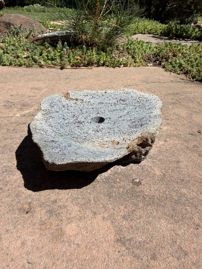 Drilled Rock Bird Bath Fountain - Natural Bubbling Stone for Hummingbirds (7"x6-1/2"x2") II