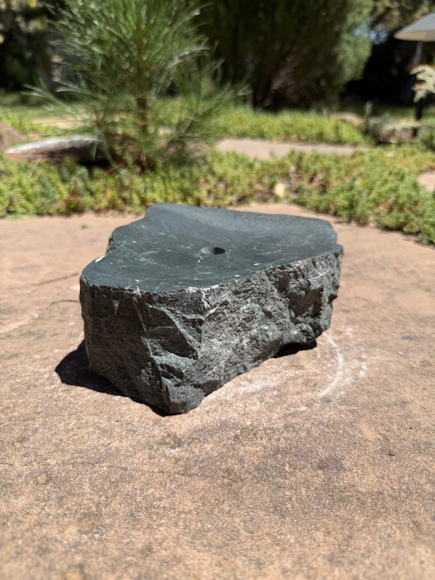 Hand-Polished Stone Bird Bath - Smooth River Rock for a Bubbling Fountain (6-1/2"x6"x2-1/2")