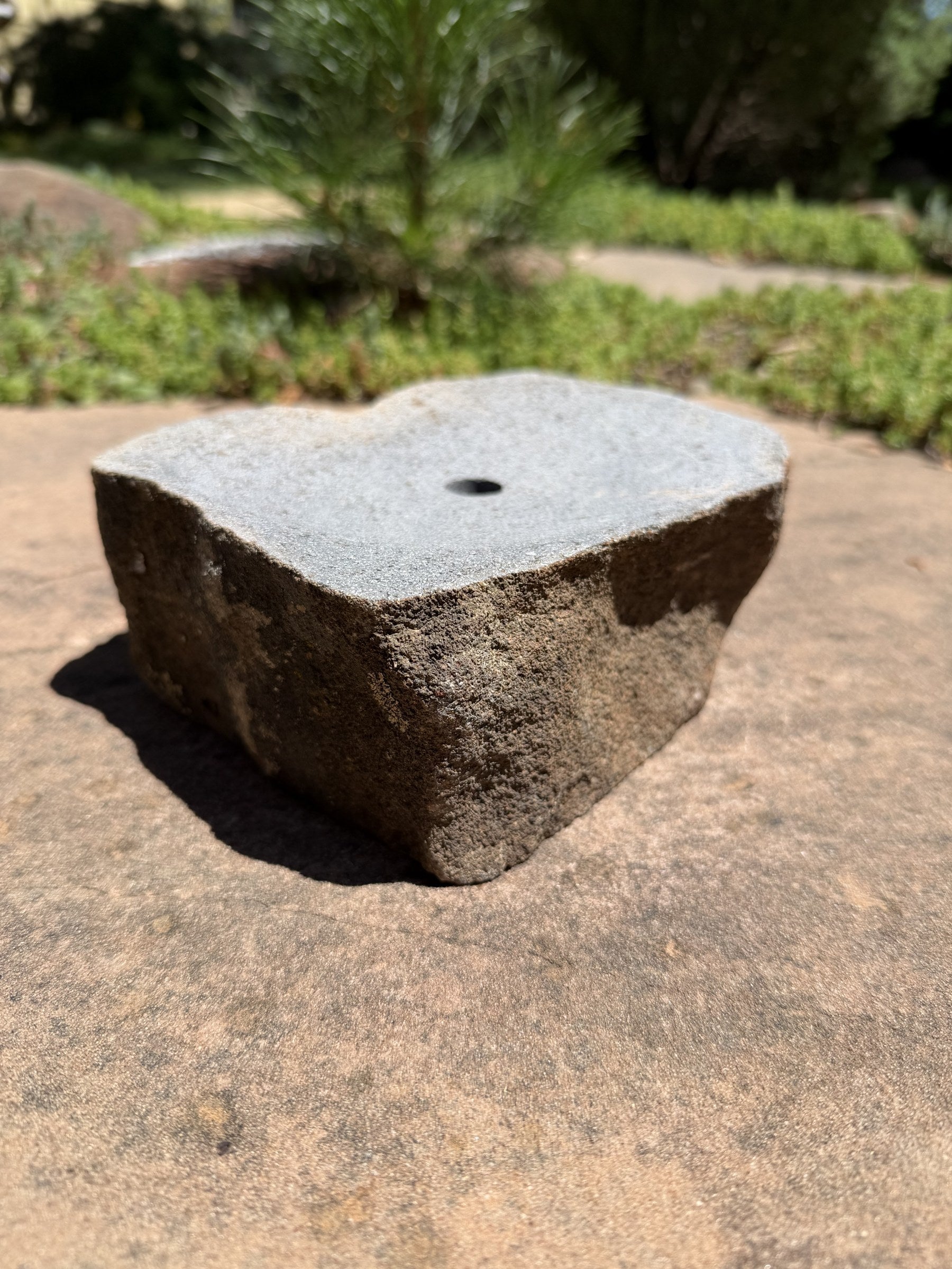 Drilled Rock Bird Bath Fountain - Natural Bubbling Stone for Hummingbirds (7" wide, 2-1/2" tall)