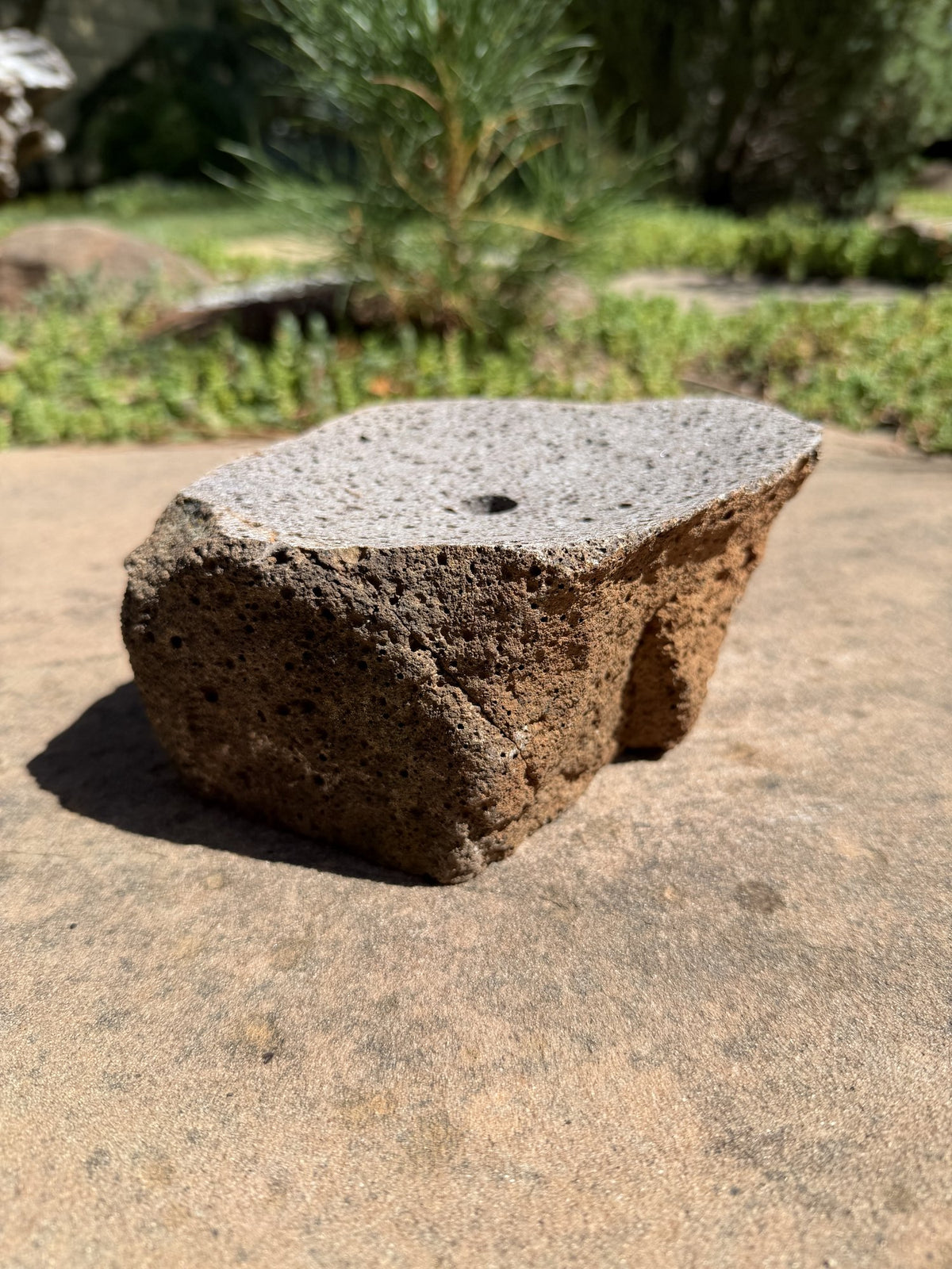 Drilled Rock Bird Bath Fountain - Natural Bubbling Stone for Hummingbirds (6"x6"x3")