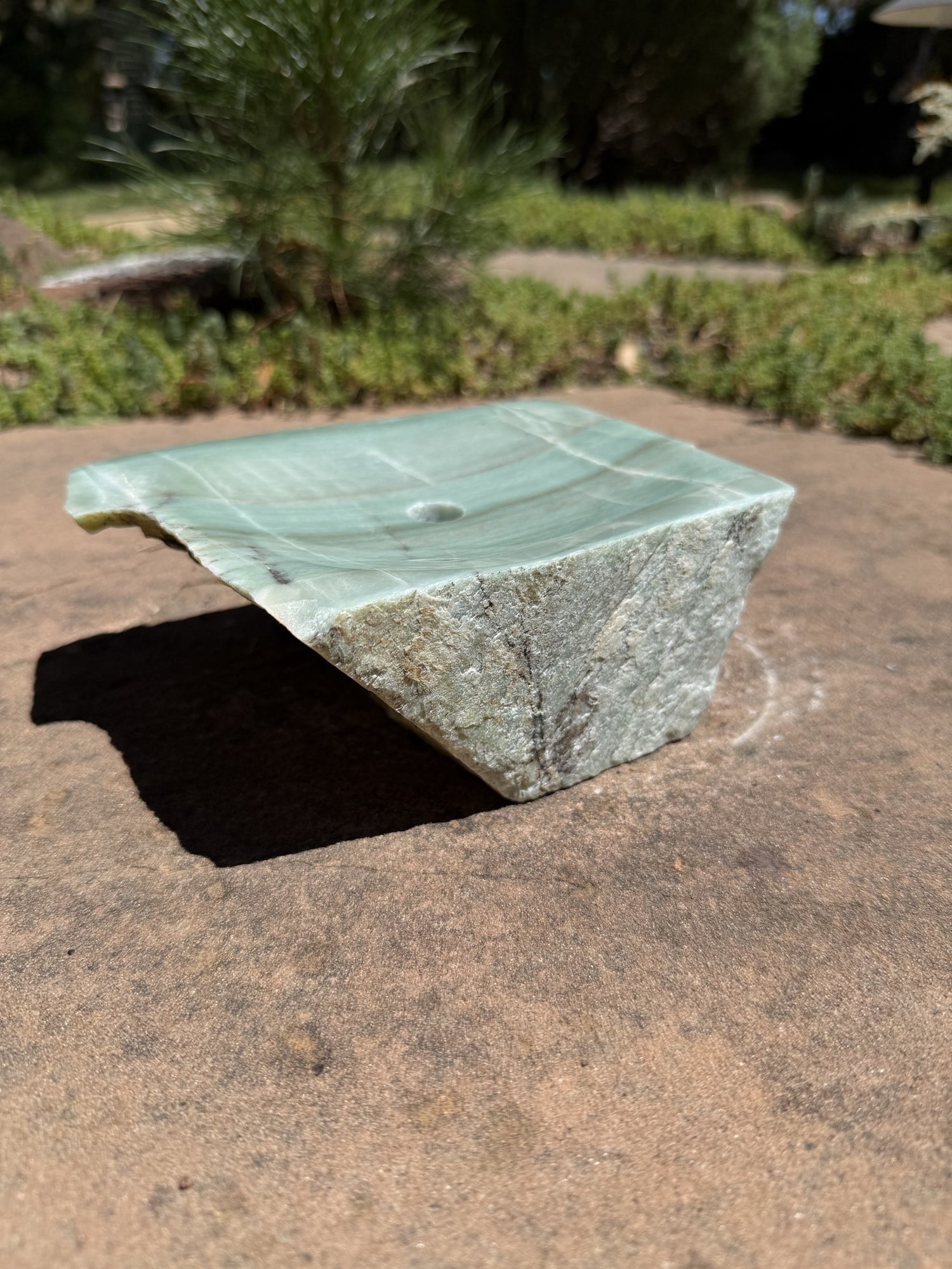 Hand-Polished Stone Bird Bath - Smooth River Rock for a Bubbling Fountain (7"x5-1/2"x2-1/2")