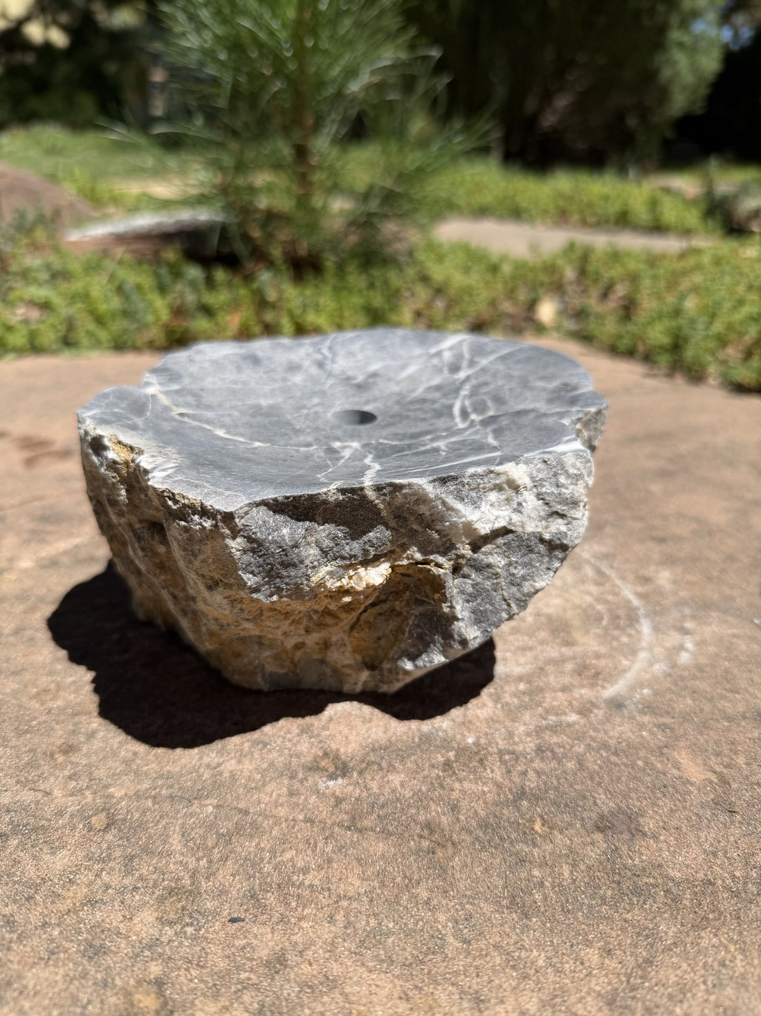 Hand-Polished Stone Bird Bath - Smooth River Rock for a Bubbling Fountain (7"x6"x3")