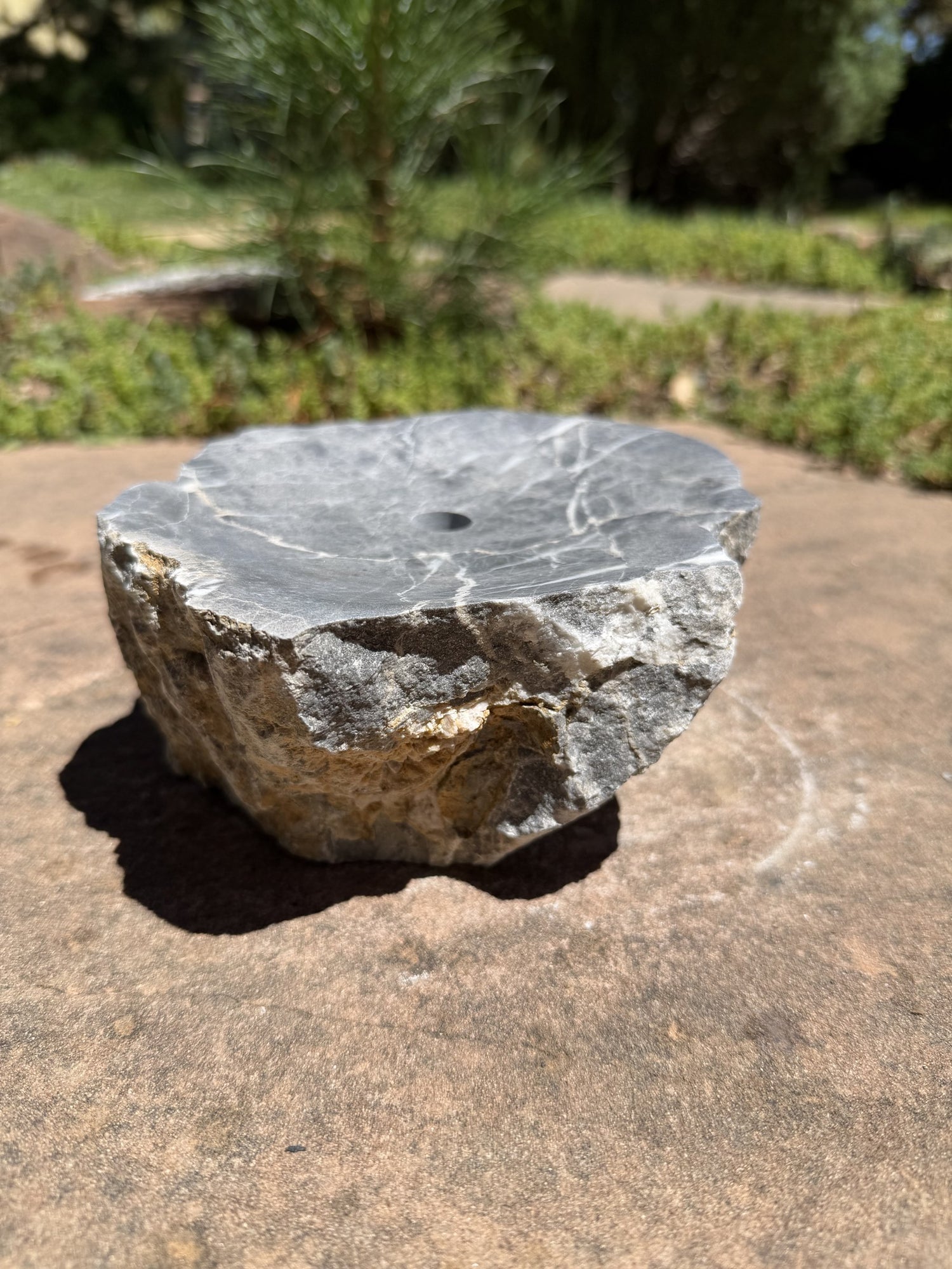 Hand-Polished Stone Bird Bath - Smooth River Rock for a Bubbling Fountain (7"x6"x3")
