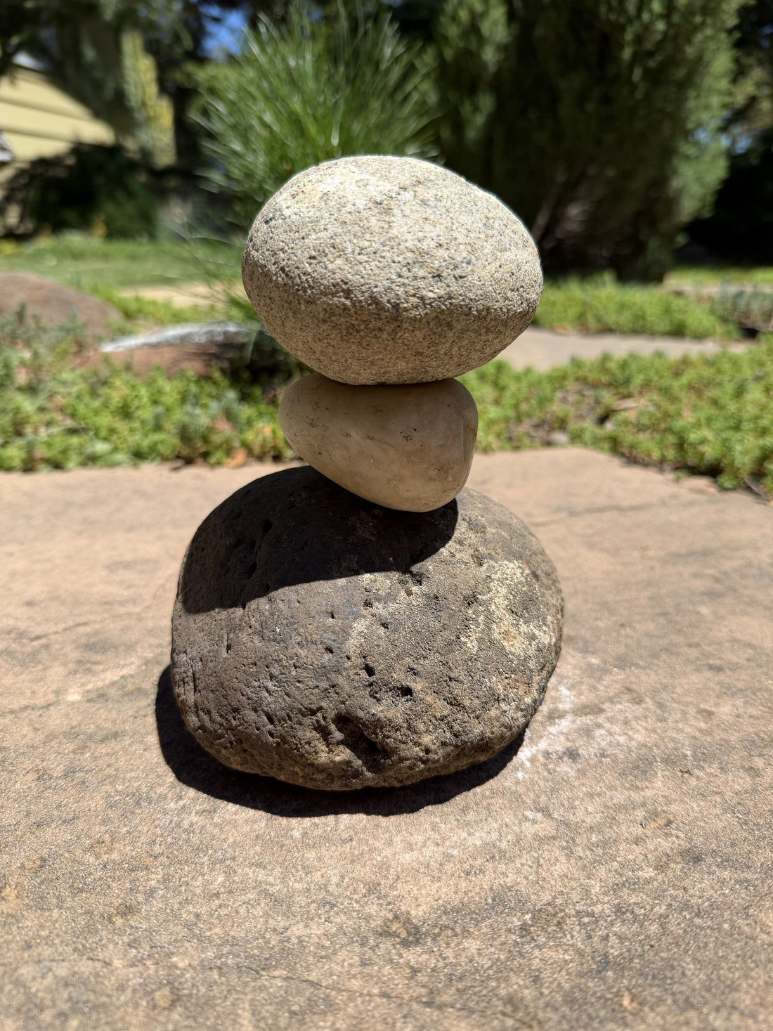 Stacked Rock Fountain - Natural Stone Rock Stack Water Feature for Garden & Patio (6" wide, 7" tall)