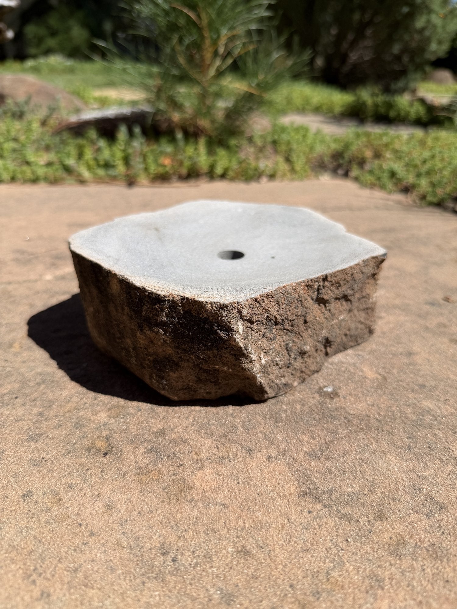 Drilled Rock Bird Bath Fountain - Natural Bubbling Stone for Hummingbirds (6-1/2"x6"x2-1/2") II