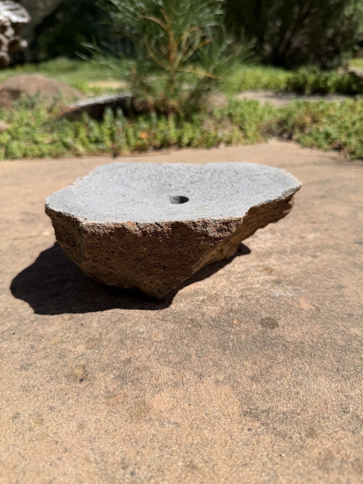 Drilled Rock Bird Bath Fountain - Natural Bubbling Stone for Hummingbirds (6-1/2"x5-1/2"x2-1/2")