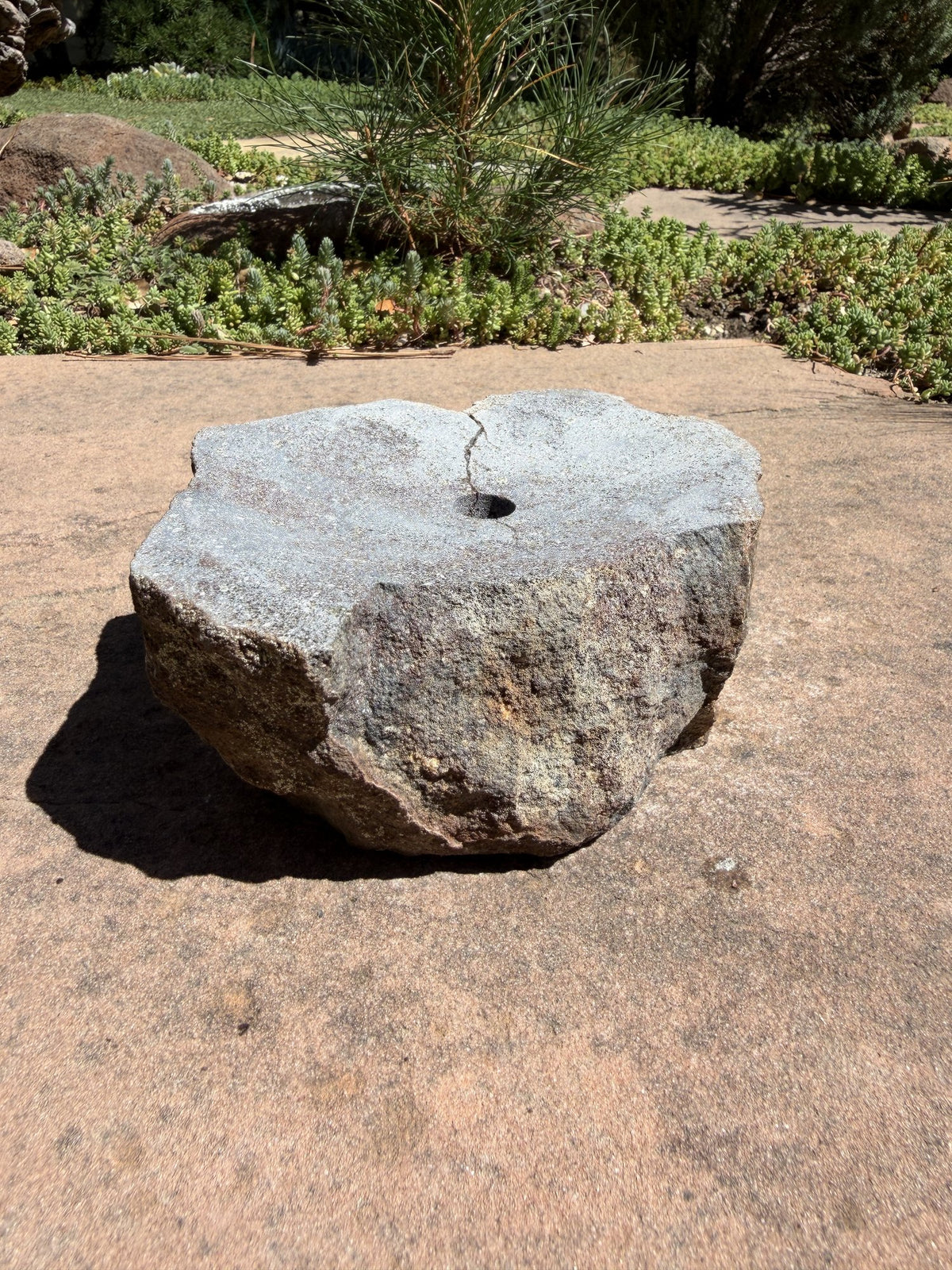 Drilled Rock Bird Bath Fountain - Natural Bubbling Stone for Hummingbirds (7"x5-1/2"x3")