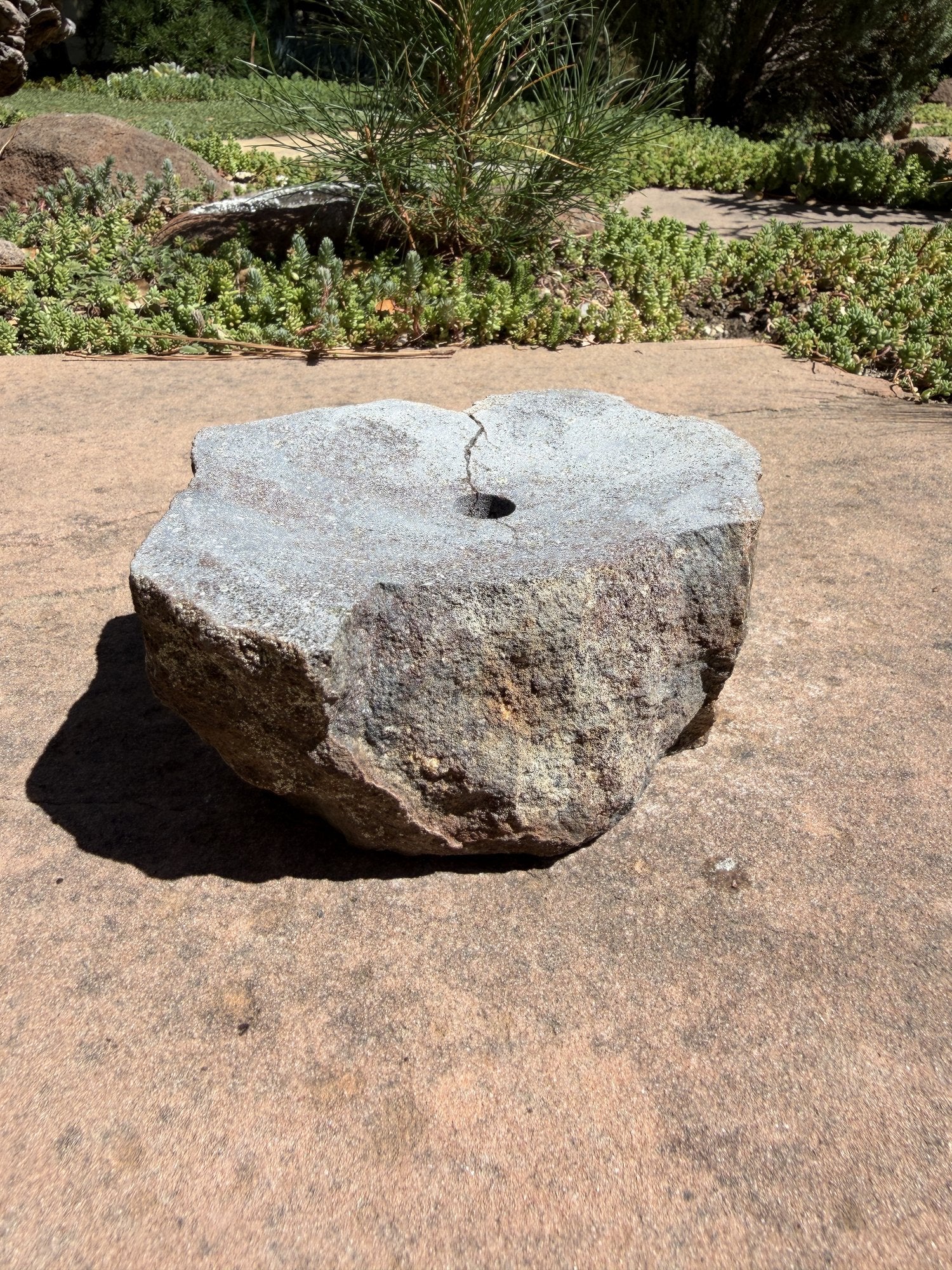 Drilled Rock Bird Bath Fountain - Natural Bubbling Stone for Hummingbirds (7"x5-1/2"x3")