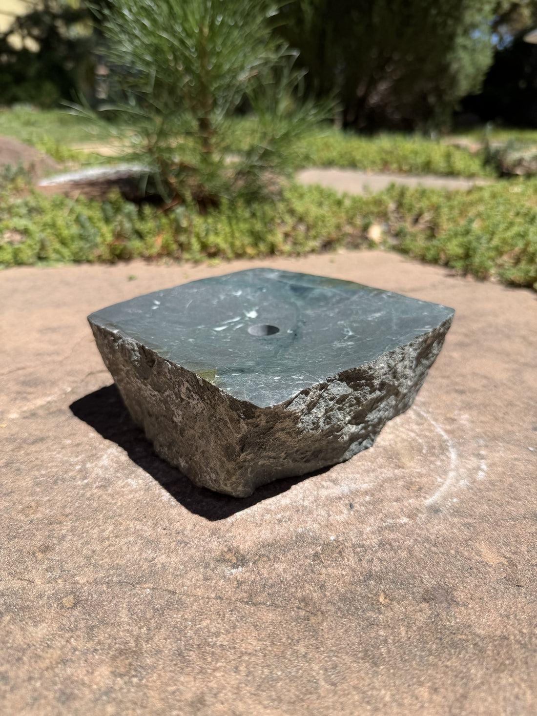 Hand-Polished Stone Bird Bath - Smooth River Rock for a Bubbling Fountain (6"x6"x2-1/2")