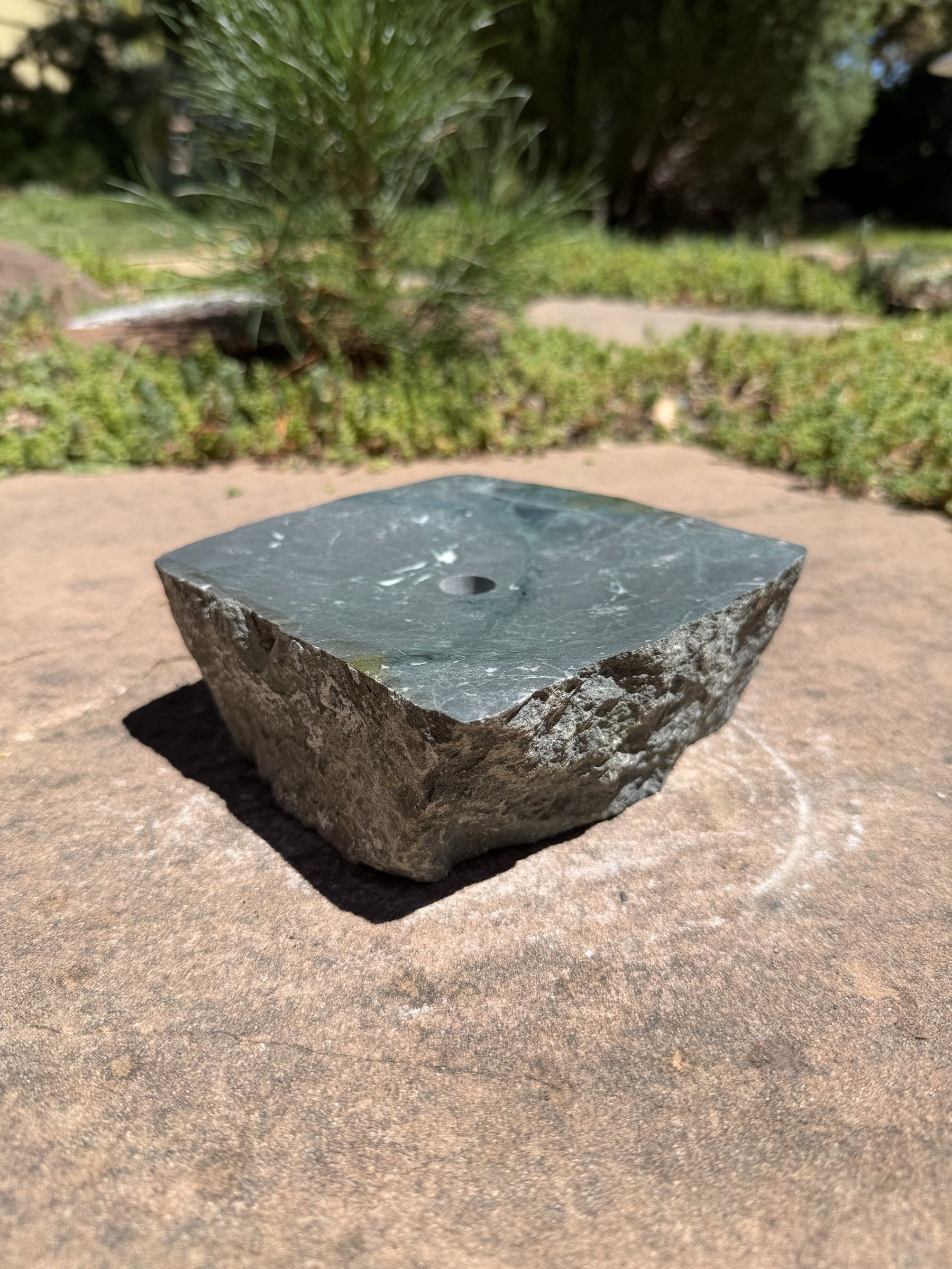 Hand-Polished Stone Bird Bath - Smooth River Rock for a Bubbling Fountain (6"x6"x2-1/2")