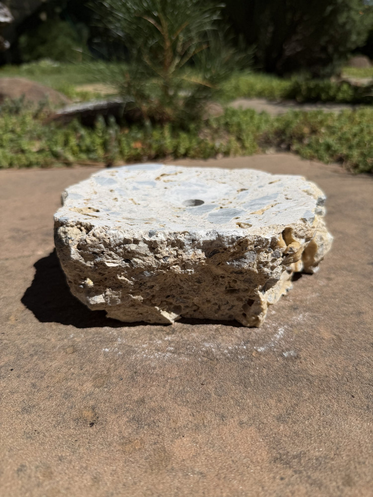 Drilled Rock Bird Bath Fountain - Natural Bubbling Stone for Hummingbirds (7"x6"x3")