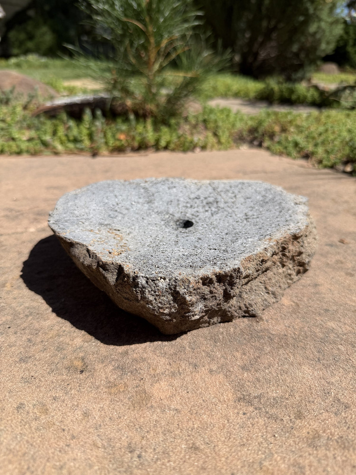 Drilled Rock Bird Bath Fountain - Natural Bubbling Stone for Hummingbirds (8"x7"x2")