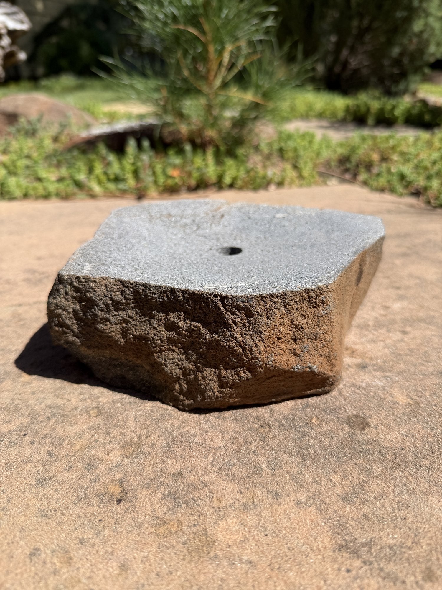 Drilled Rock Bird Bath Fountain - Natural Bubbling Stone for Hummingbirds (7"x6-1/2"x2")