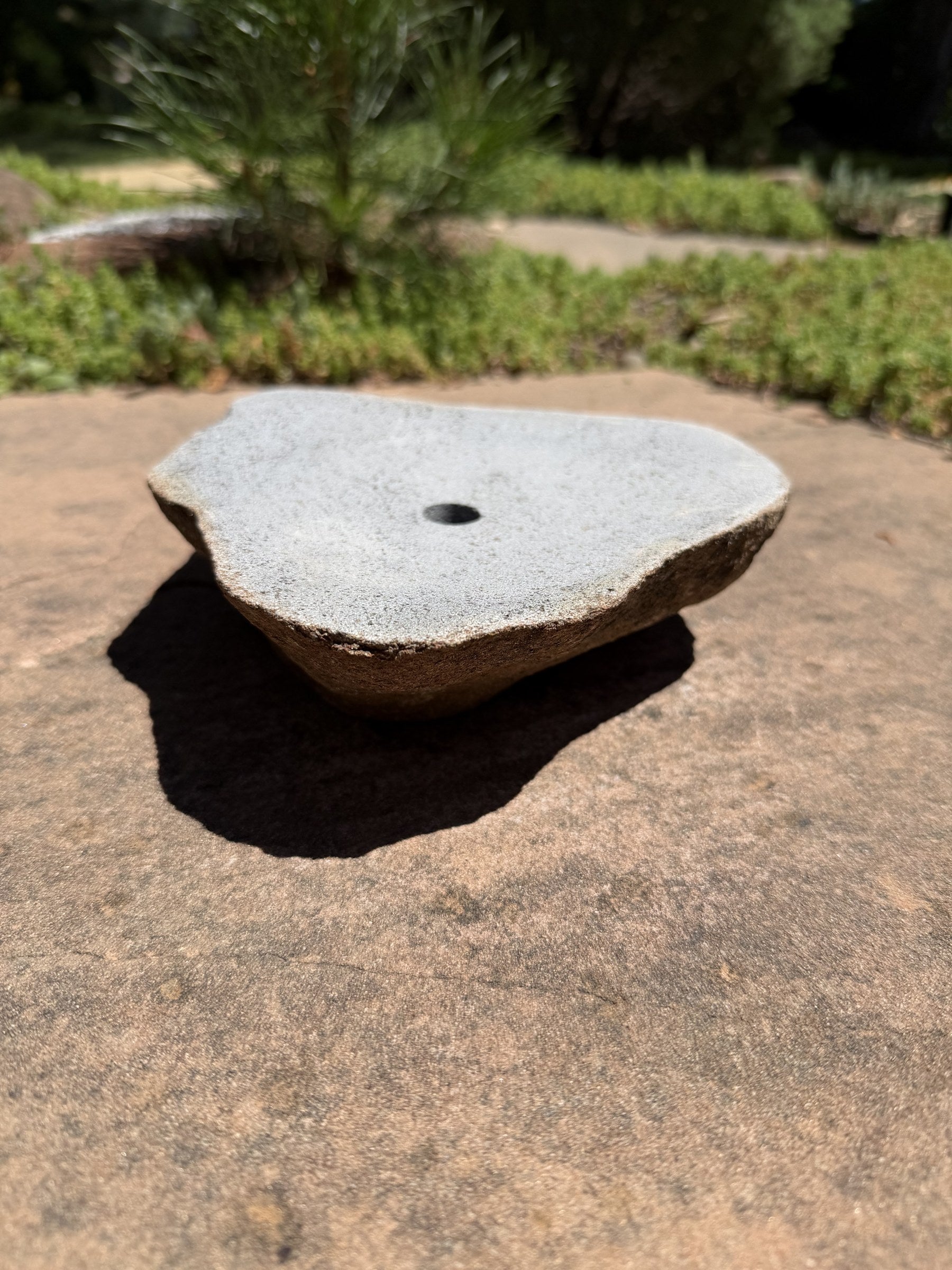 Drilled Rock Bird Bath Fountain - Natural Bubbling Stone for Hummingbirds (7" wide, 2" tall)