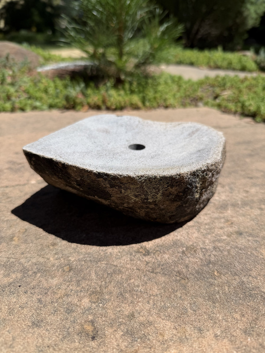 Drilled Rock Bird Bath Fountain - Natural Bubbling Stone for Hummingbirds (6" wide, 2-1/2" tall)