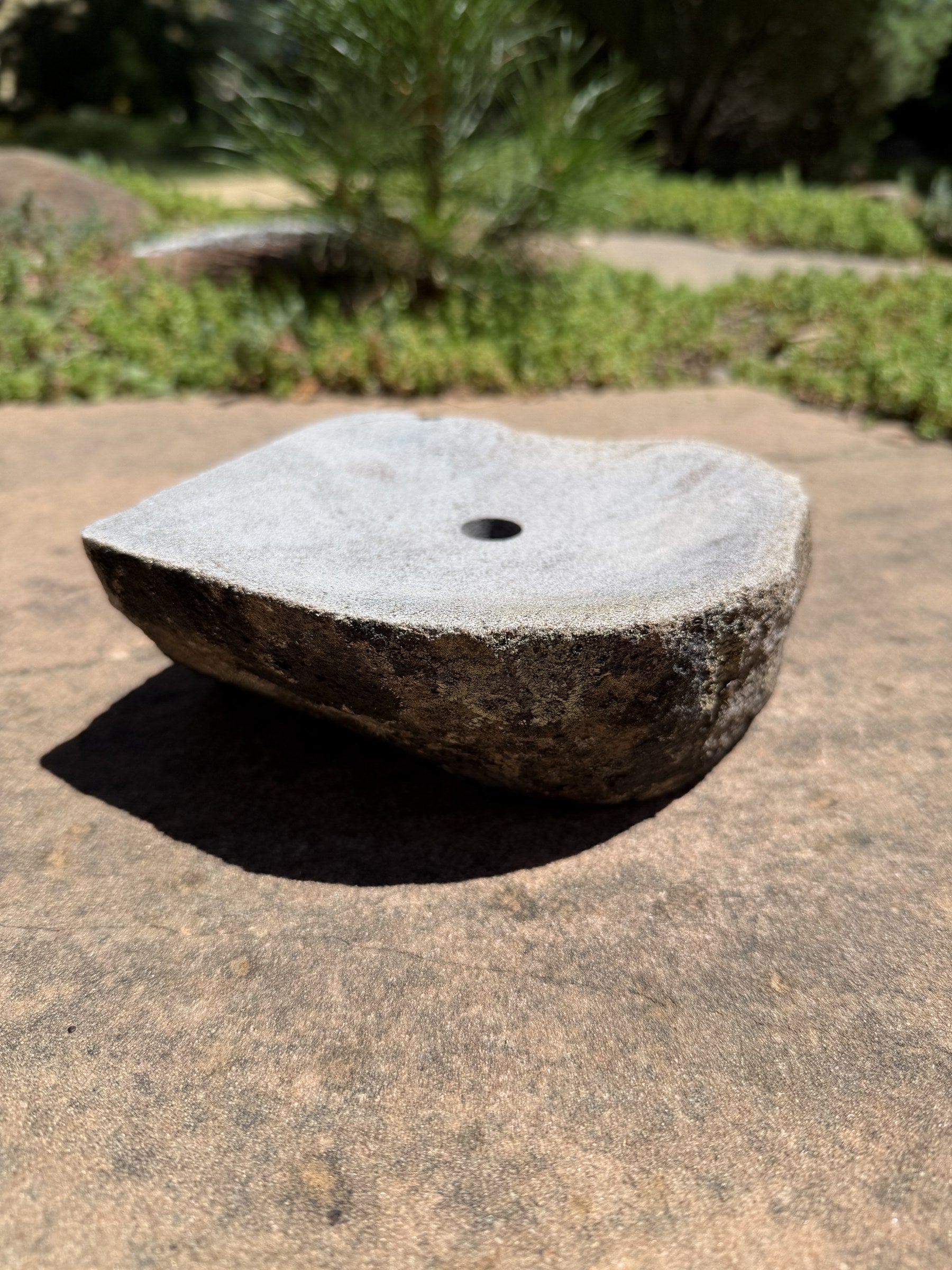 Drilled Rock Bird Bath Fountain - Natural Bubbling Stone for Hummingbirds (6" wide, 2-1/2" tall)
