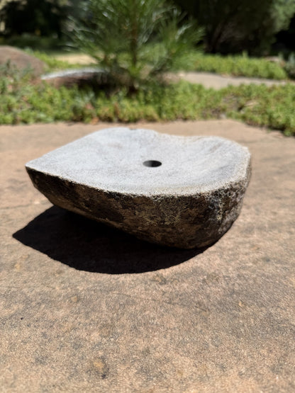 Drilled Rock Bird Bath Fountain - Natural Bubbling Stone for Hummingbirds (6" wide, 2-1/2" tall)