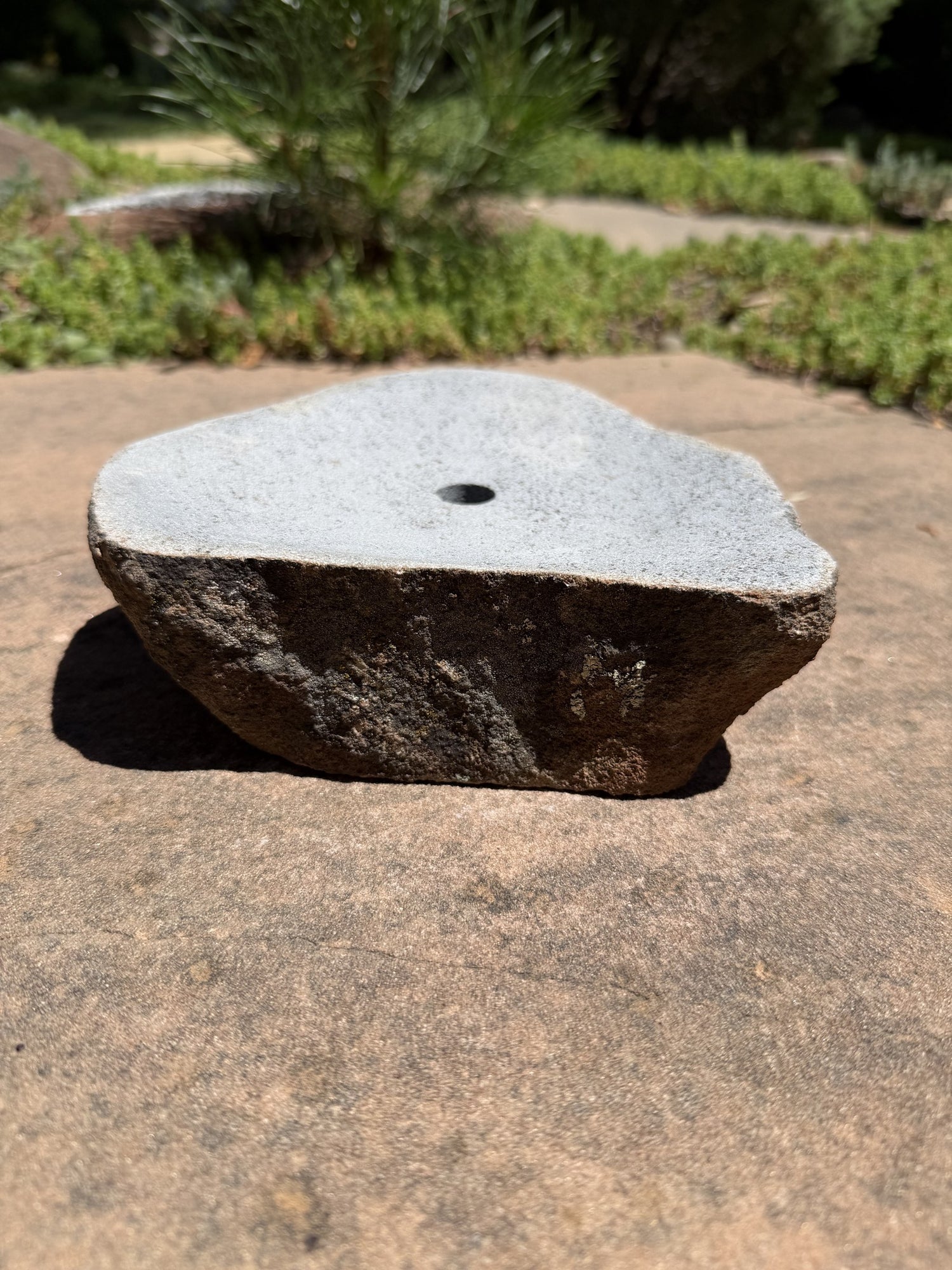 Drilled Rock Bird Bath Fountain - Natural Bubbling Stone for Hummingbirds (7" wide, 2" tall)