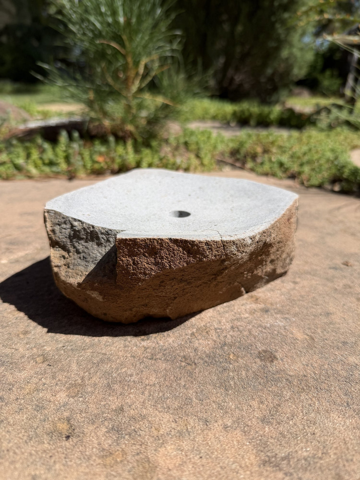 Drilled Rock Bird Bath Fountain - Natural Bubbling Stone for Hummingbirds (6-1/2"x6"x2-1/2")