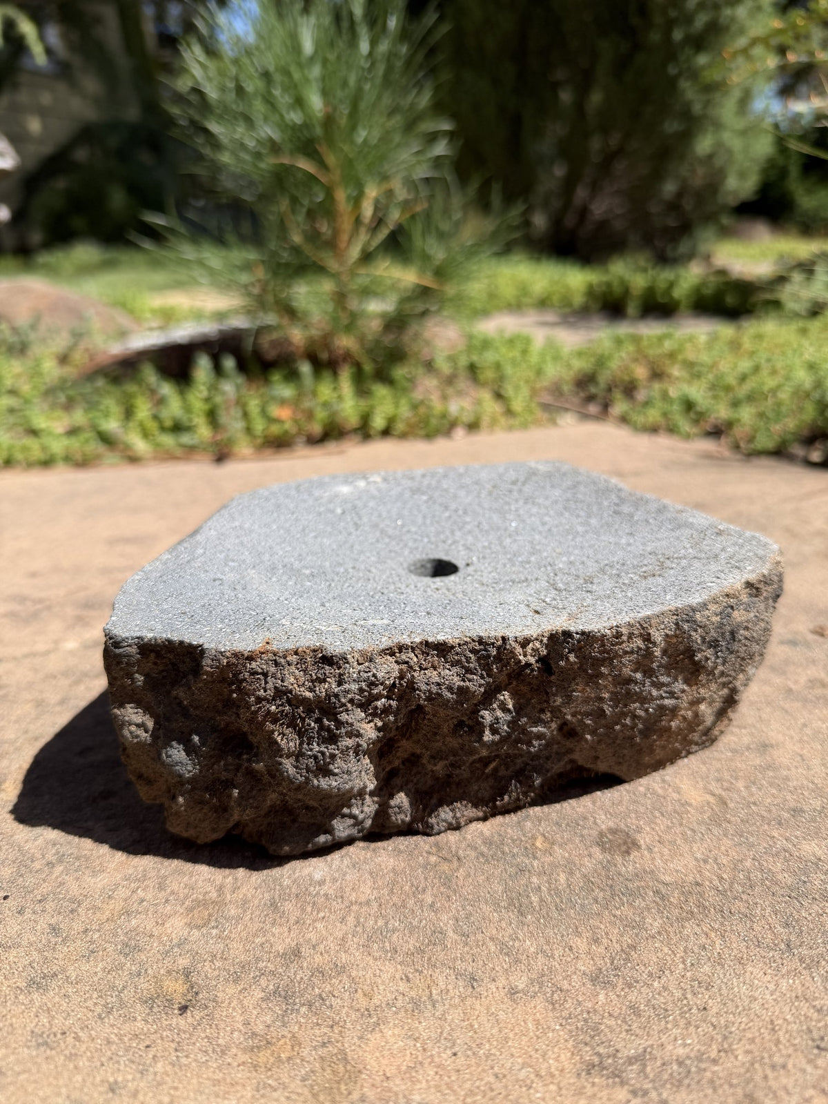 Drilled Rock Bird Bath Fountain - Natural Bubbling Stone for Hummingbirds (7"x6-1/2"x2")