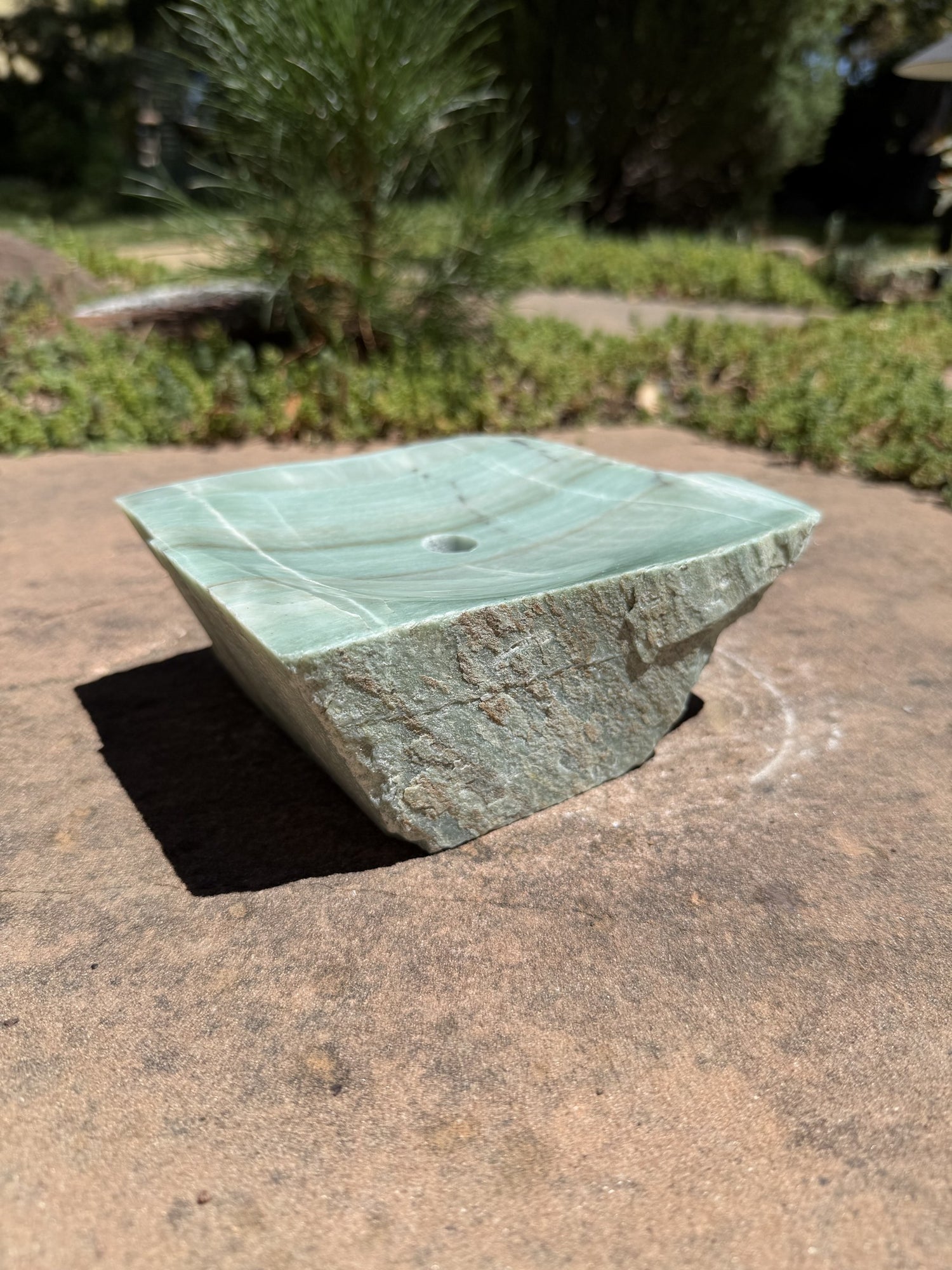 Hand-Polished Stone Bird Bath - Smooth River Rock for a Bubbling Fountain (7"x5-1/2"x2-1/2")