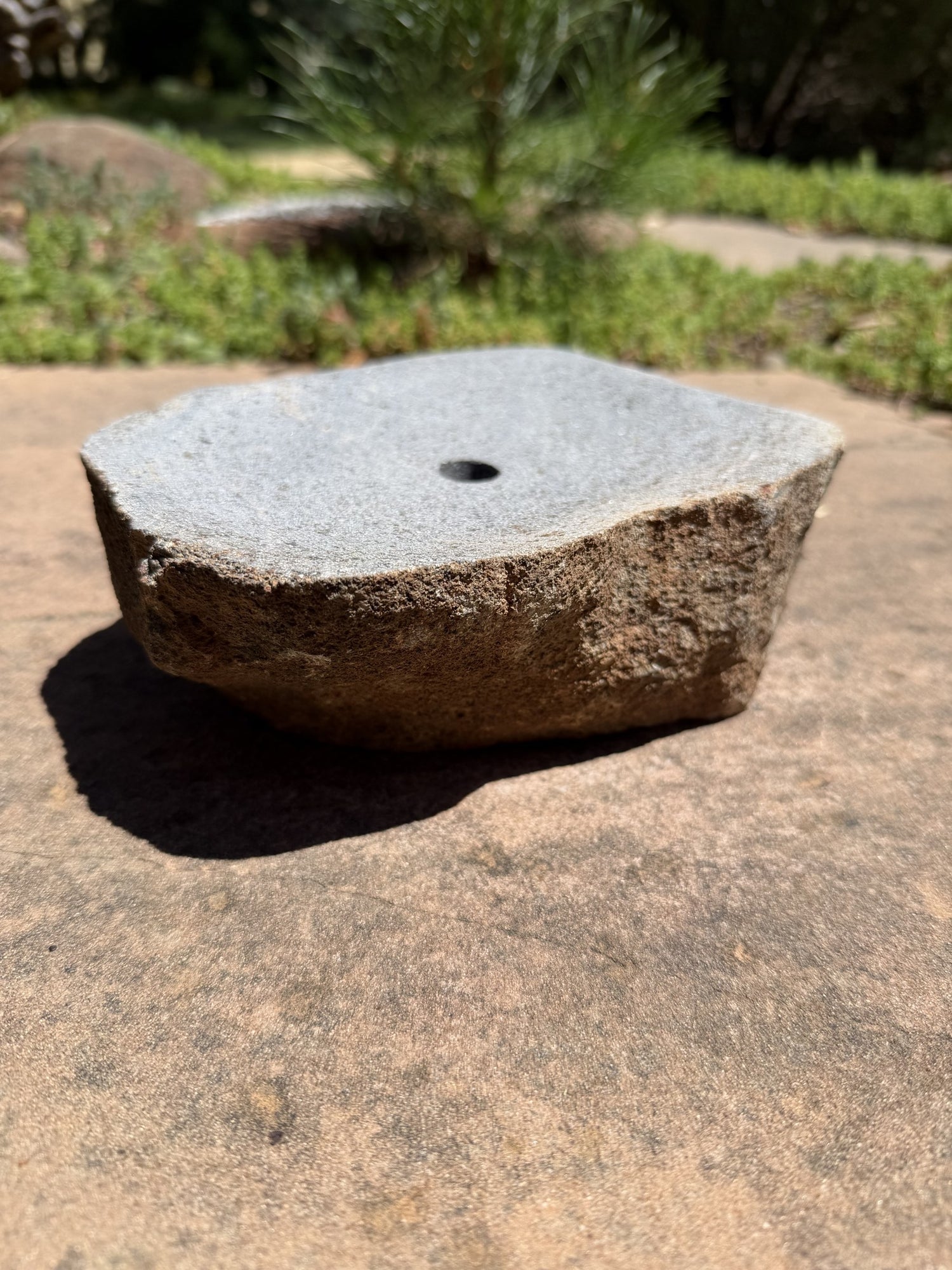 Drilled Rock Bird Bath Fountain - Natural Bubbling Stone for Hummingbirds (7" wide, 2-1/2" tall)