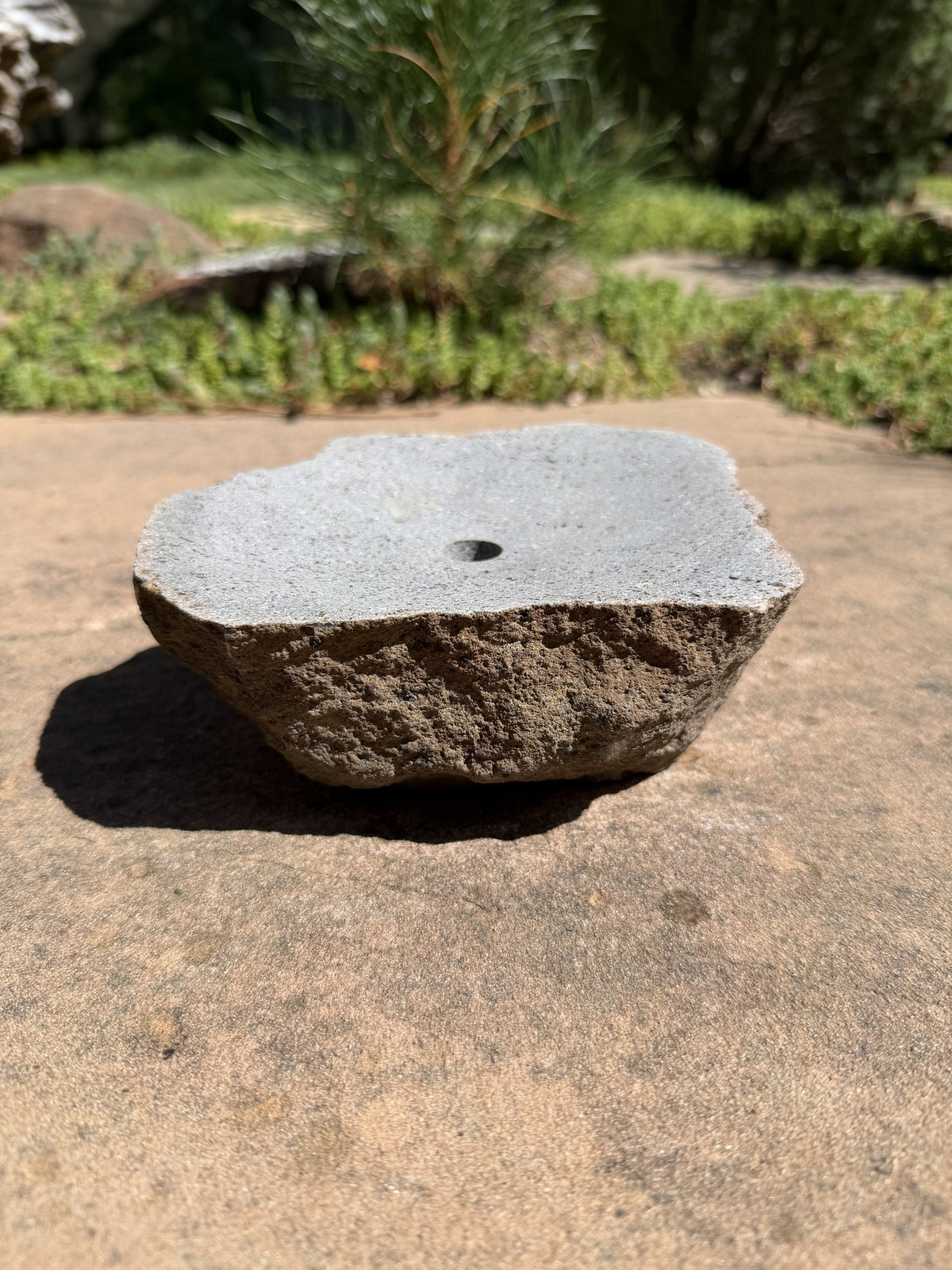 Drilled Rock Bird Bath Fountain - Natural Bubbling Stone for Hummingbirds (6-1/2"x5-1/2"x2-1/2")