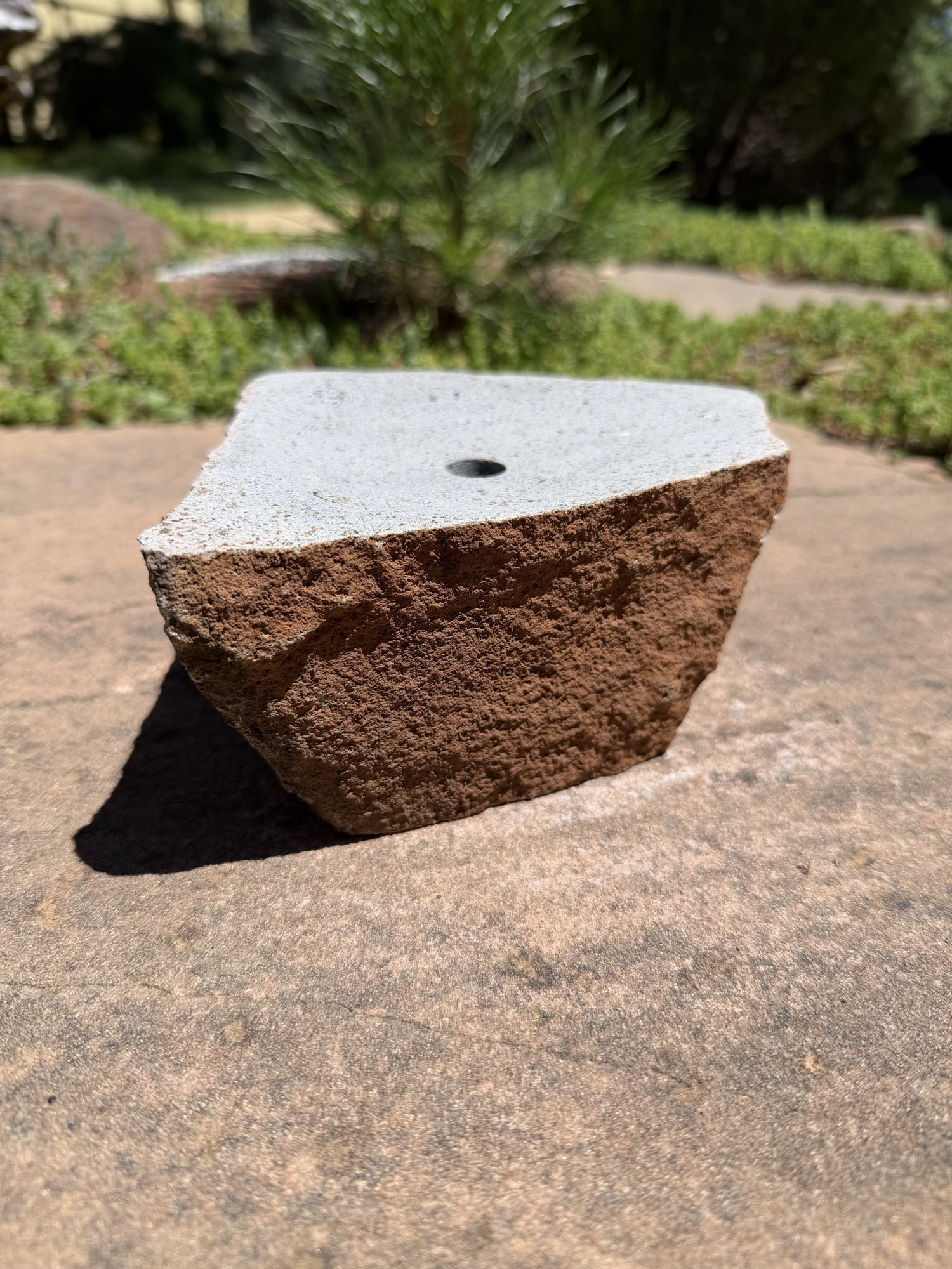 Drilled Rock Bird Bath Fountain - Natural Bubbling Stone for Hummingbirds (6" wide, 3" tall)