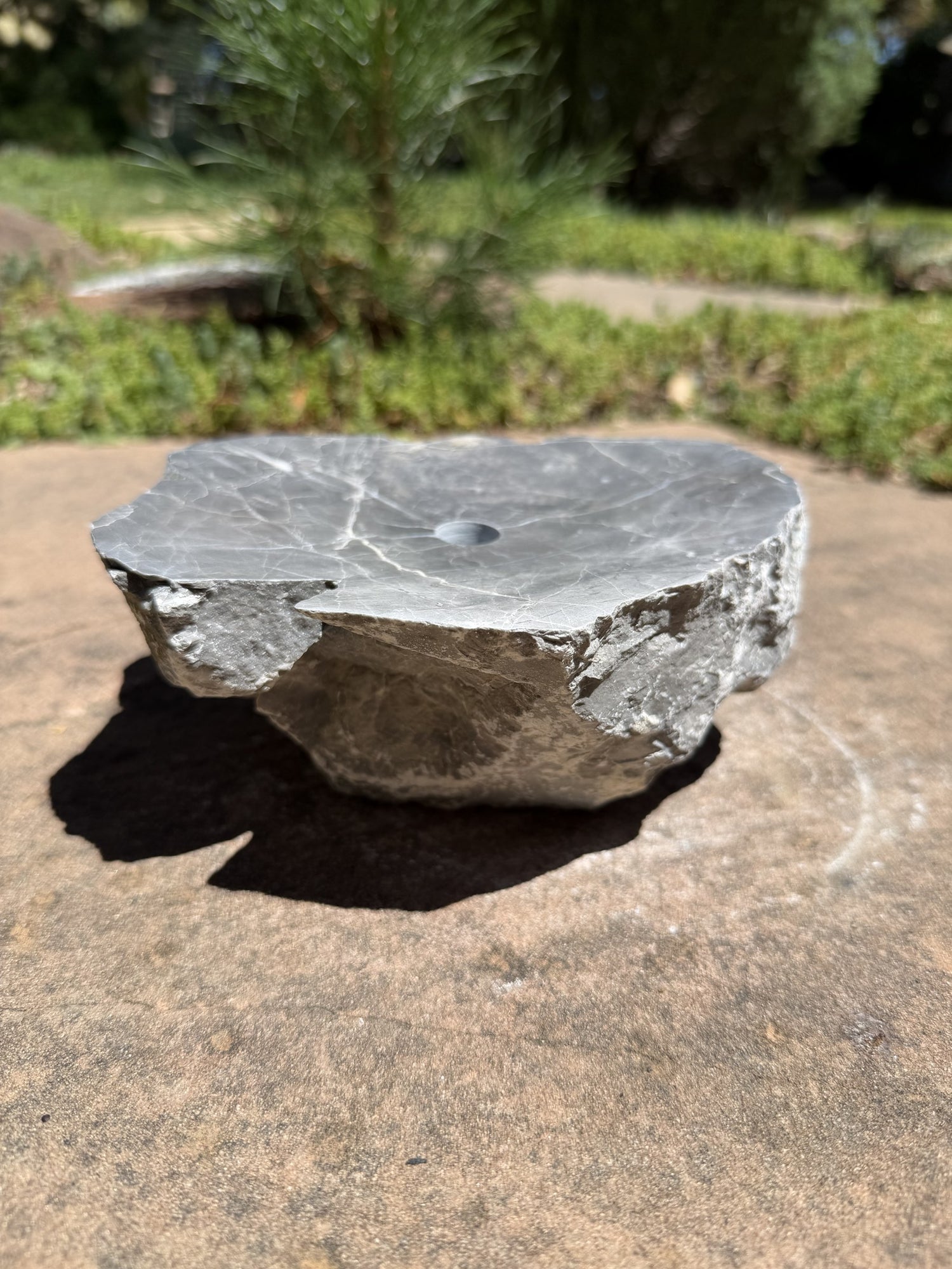Hand-Polished River Stone Bird Bath - Smooth Polished Rock for a Bubbling Fountain (7"x6"x3")